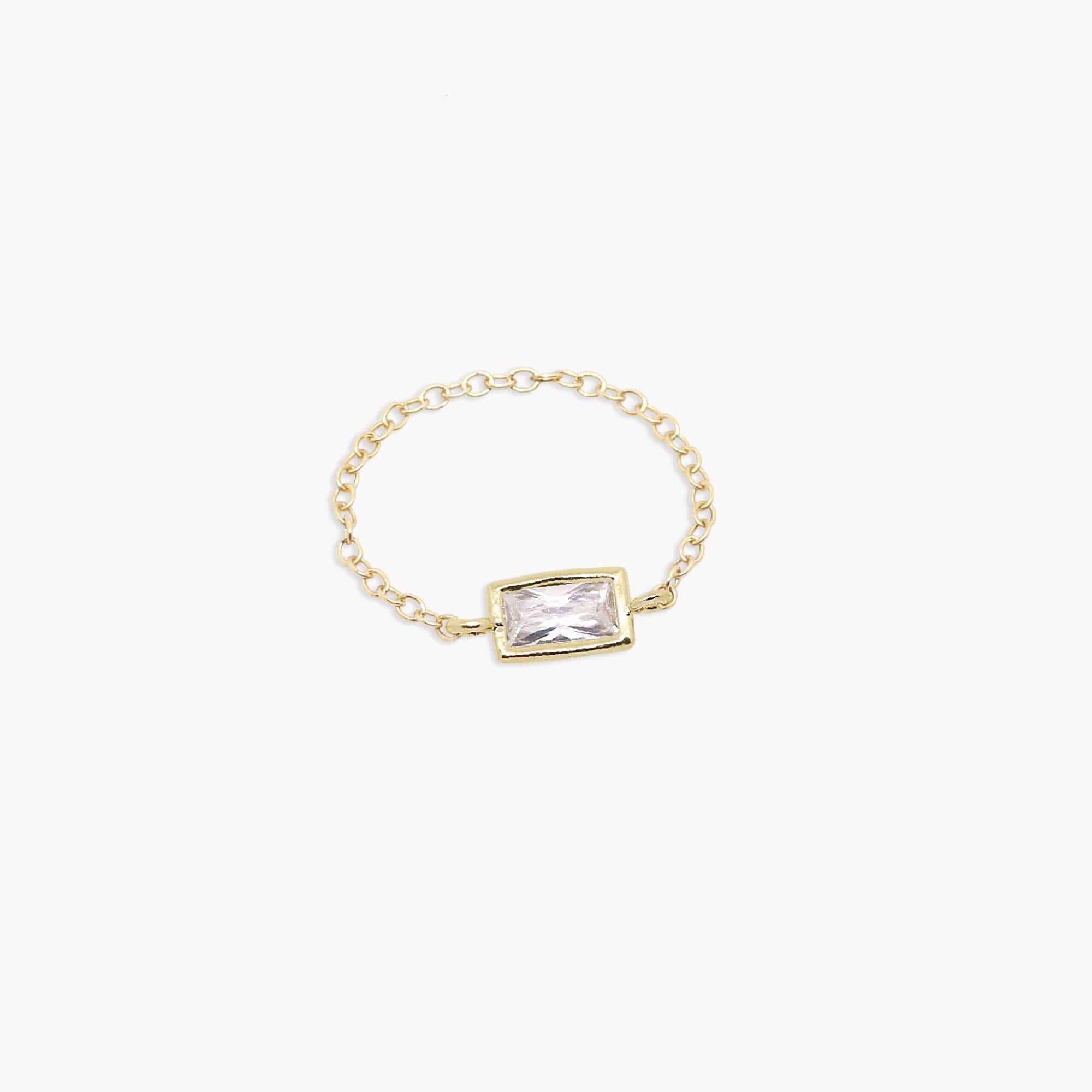 Milestone Ring Dainty Ring 4 / 14k Gold Filled MaeMae Jewelry | Baguette Crystal | Chain Ring