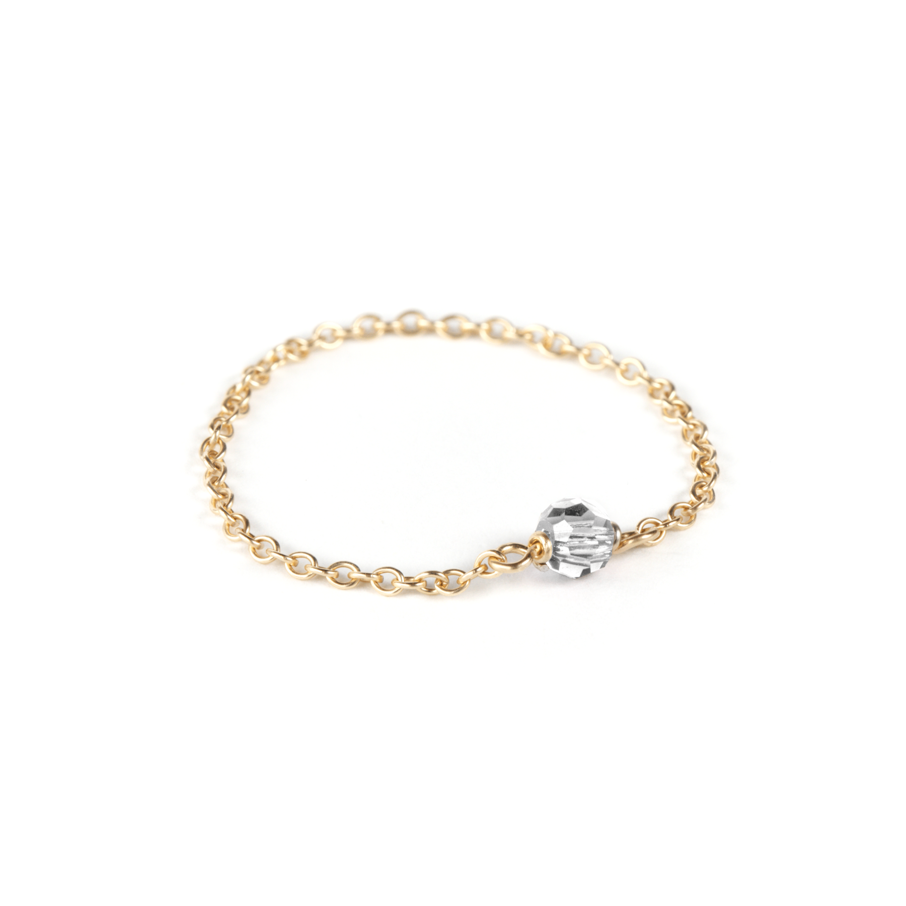 Diamond birthstone gold filled chain ring on white background