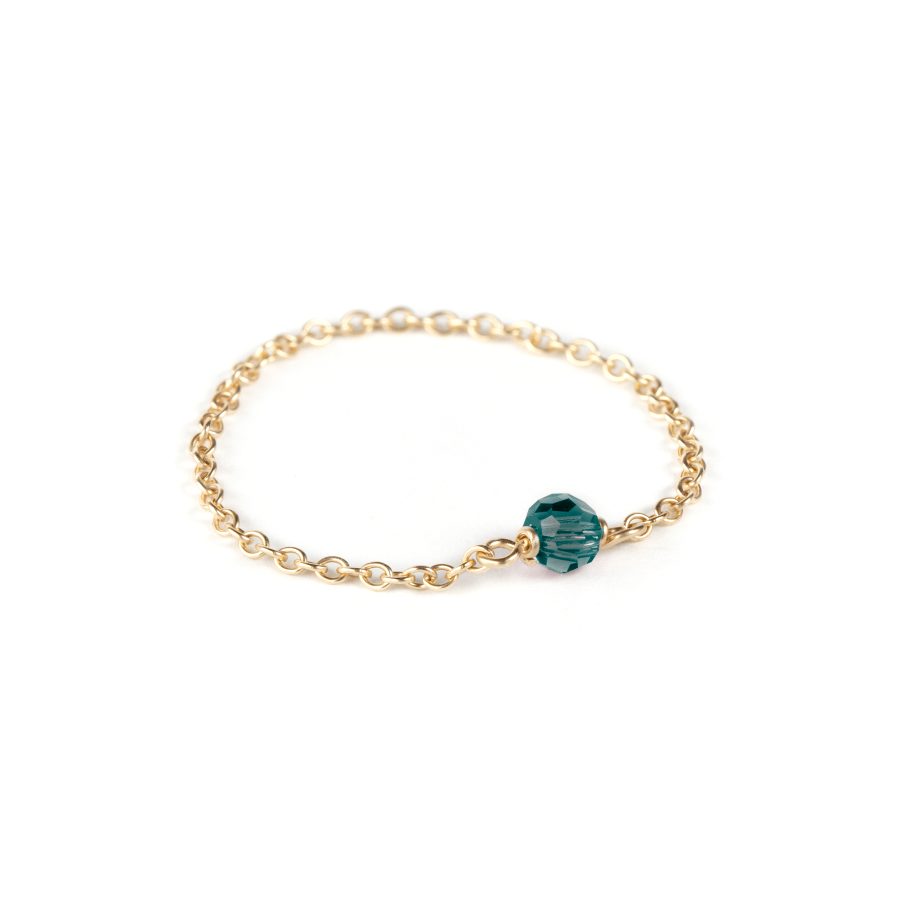 Blue Topaz birthstone gold filled chain ring on white background
