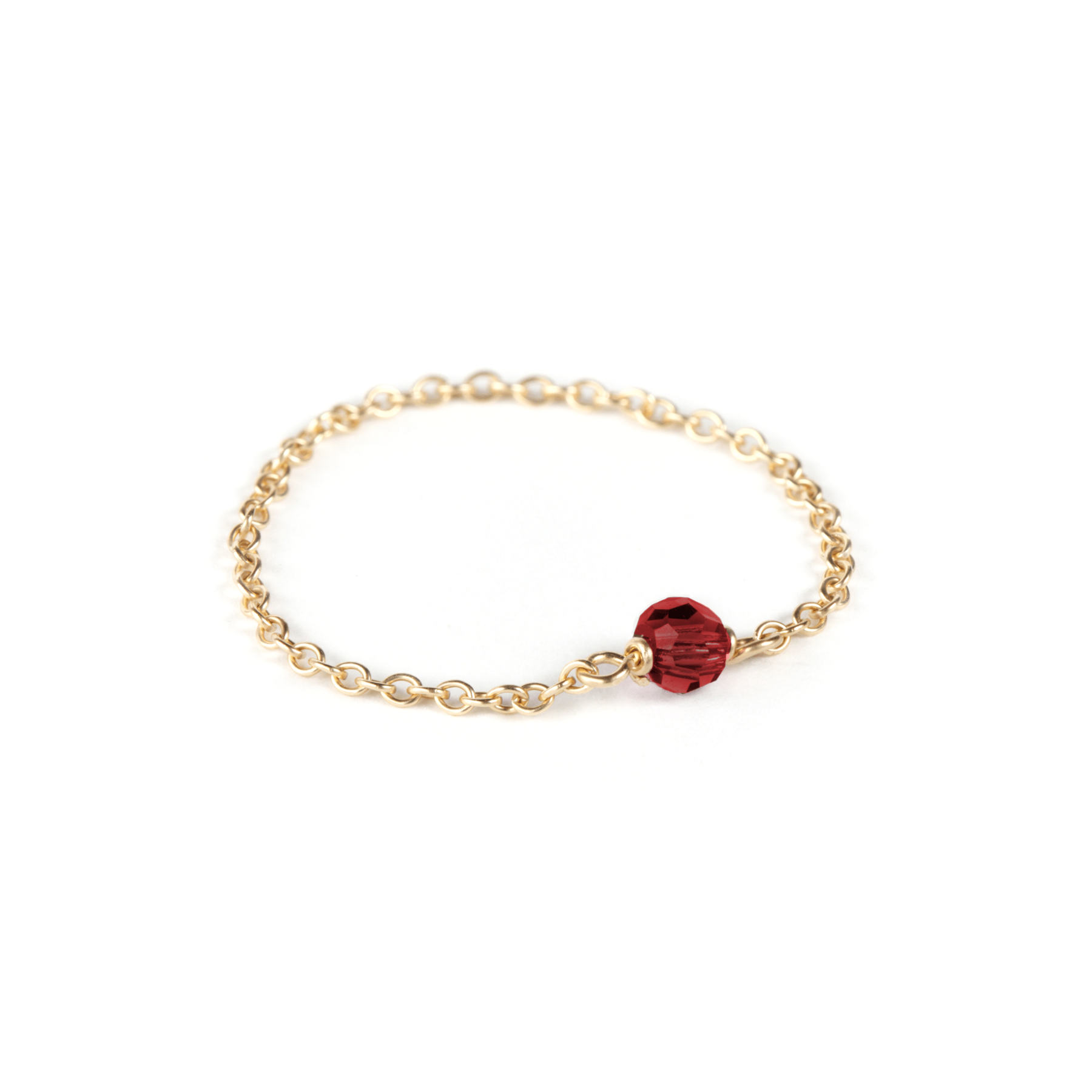 garnet birthstone gold filled chain ring on white background