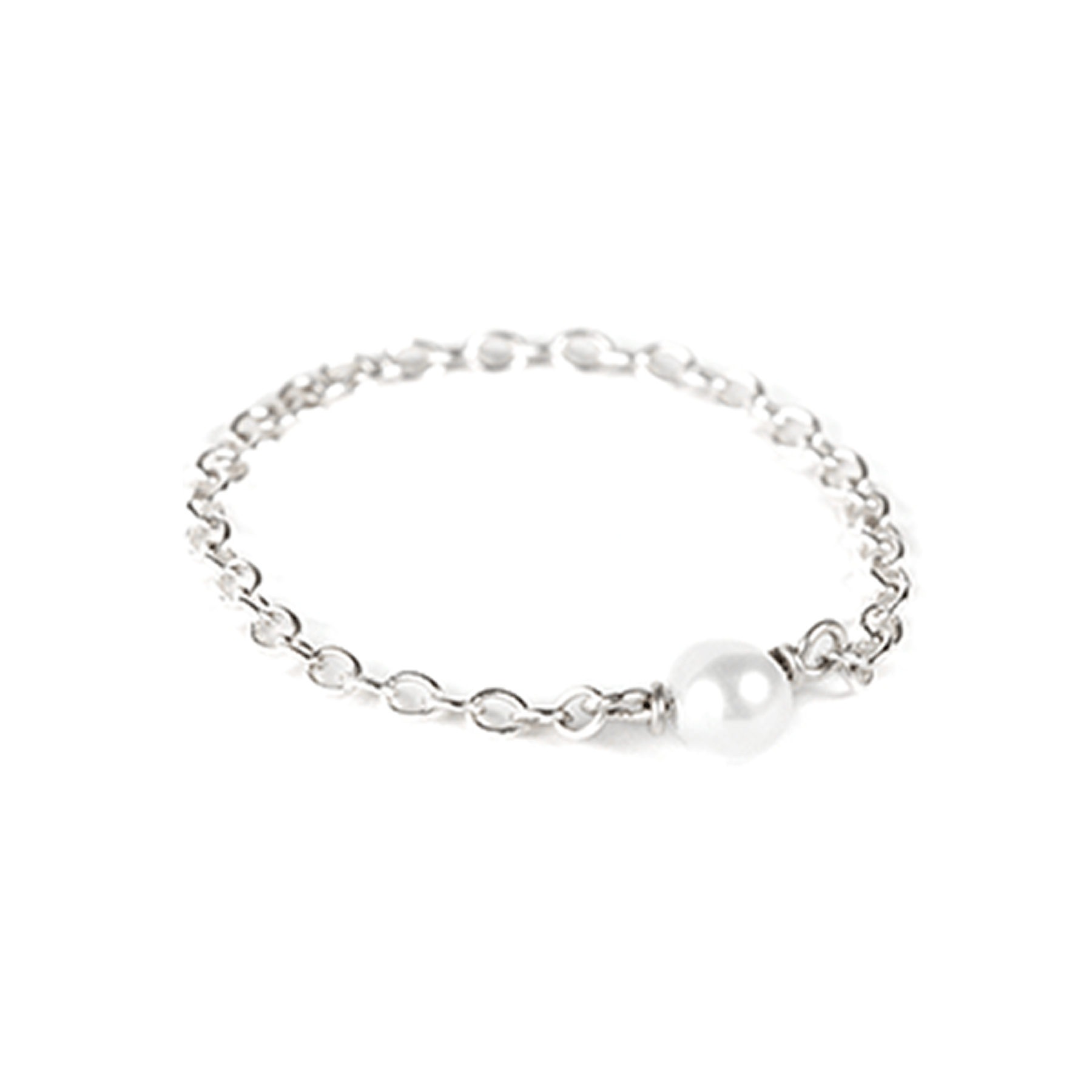 Birthstone Chain Ring - Sterling Silver Dainty Ring 5 / June - Pearl MaeMae Jewelry | Dainty Birthstone Chain Ring in Sterling Silver