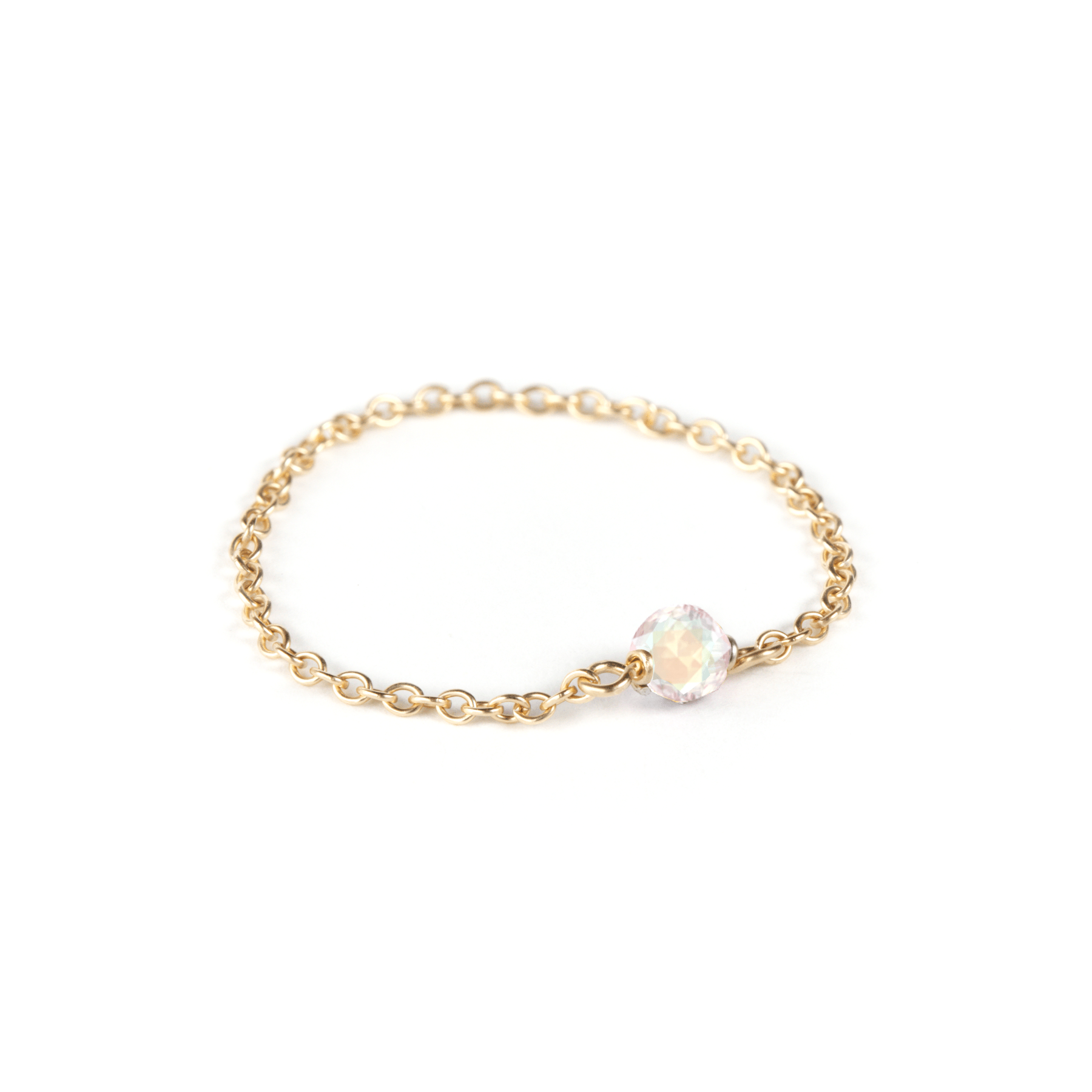 opal birthstone gold filled chain ring on white background