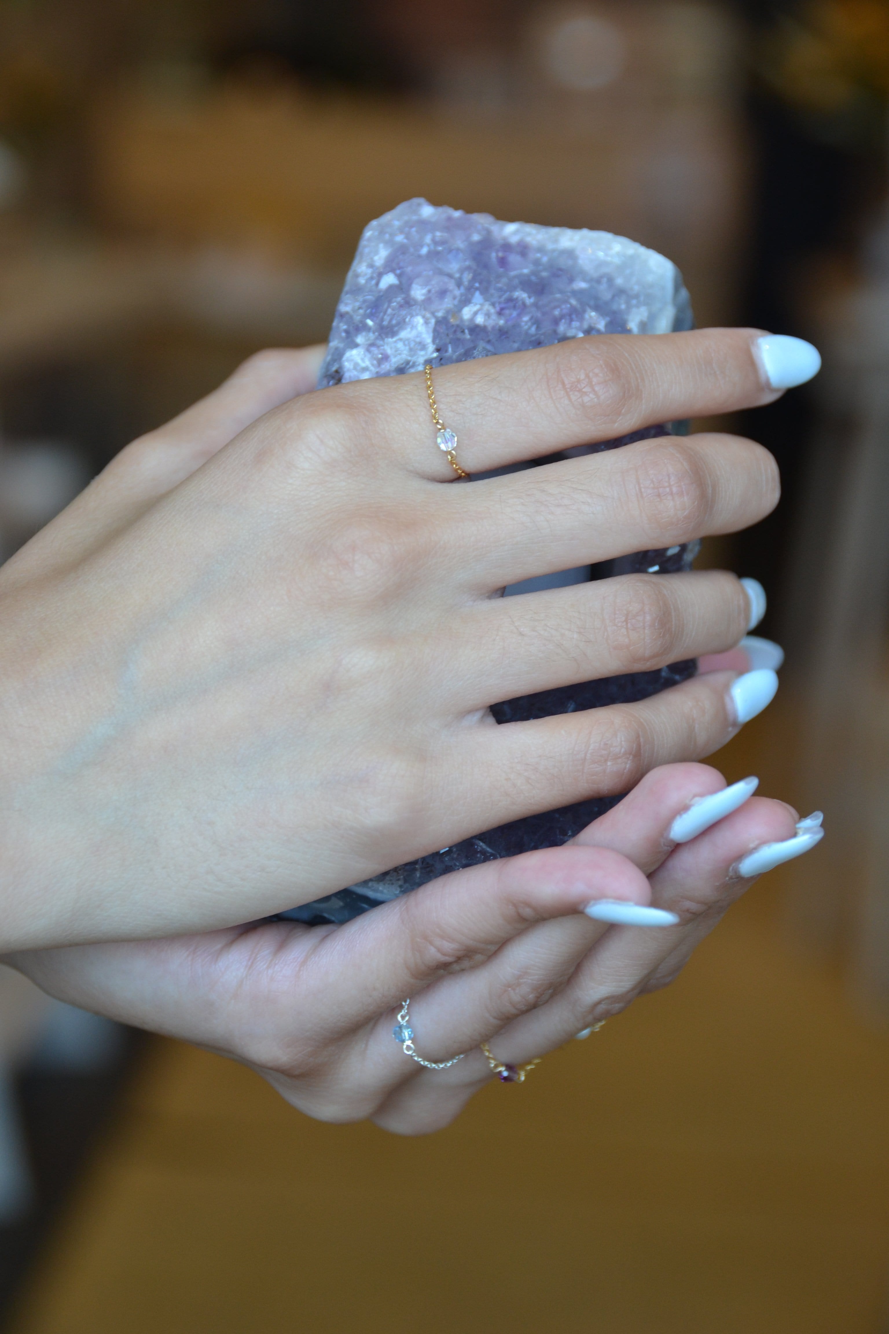 opal gold filled chain ring on model