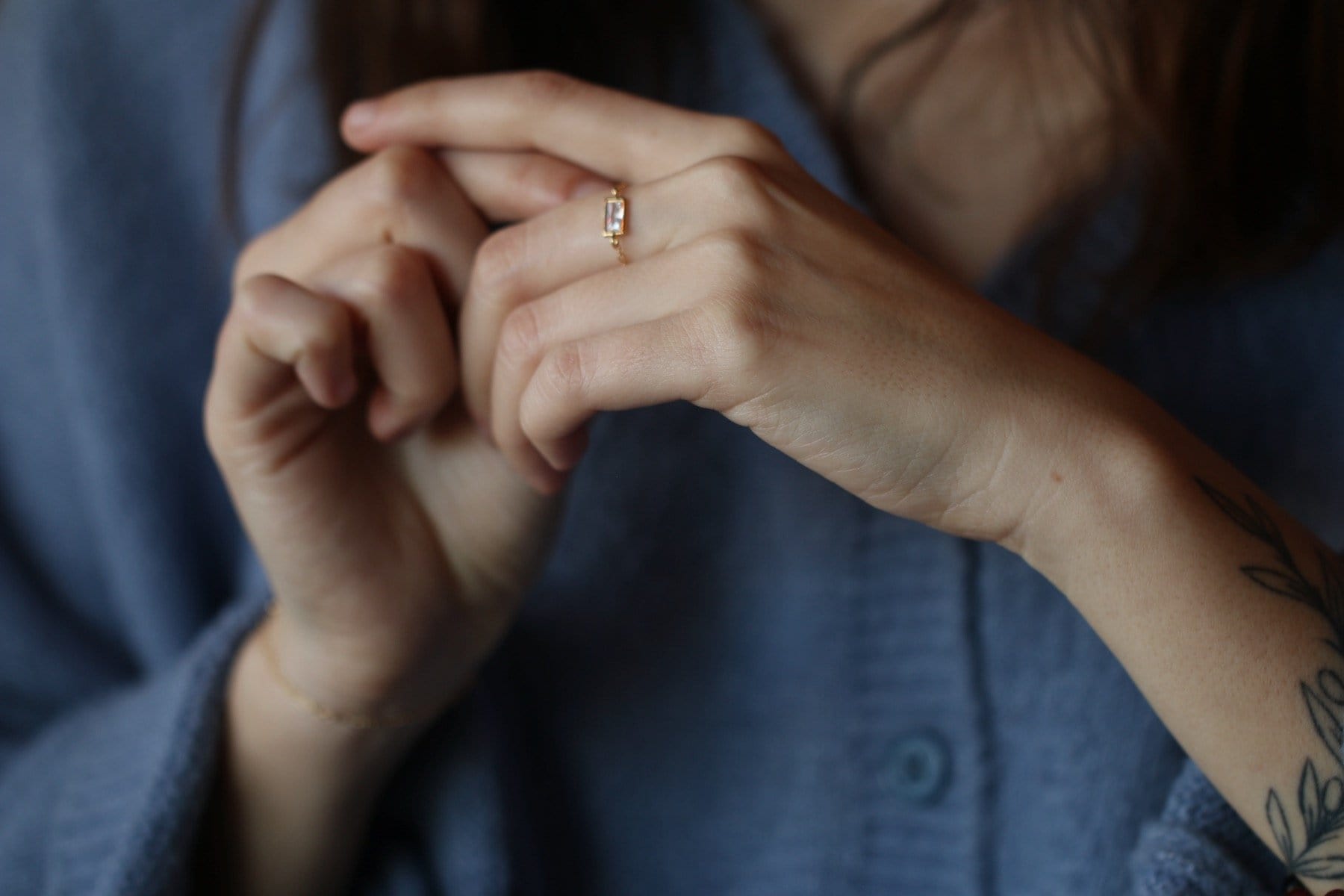 Milestone Ring Dainty Ring MaeMae Jewelry | Baguette Crystal | Chain Ring