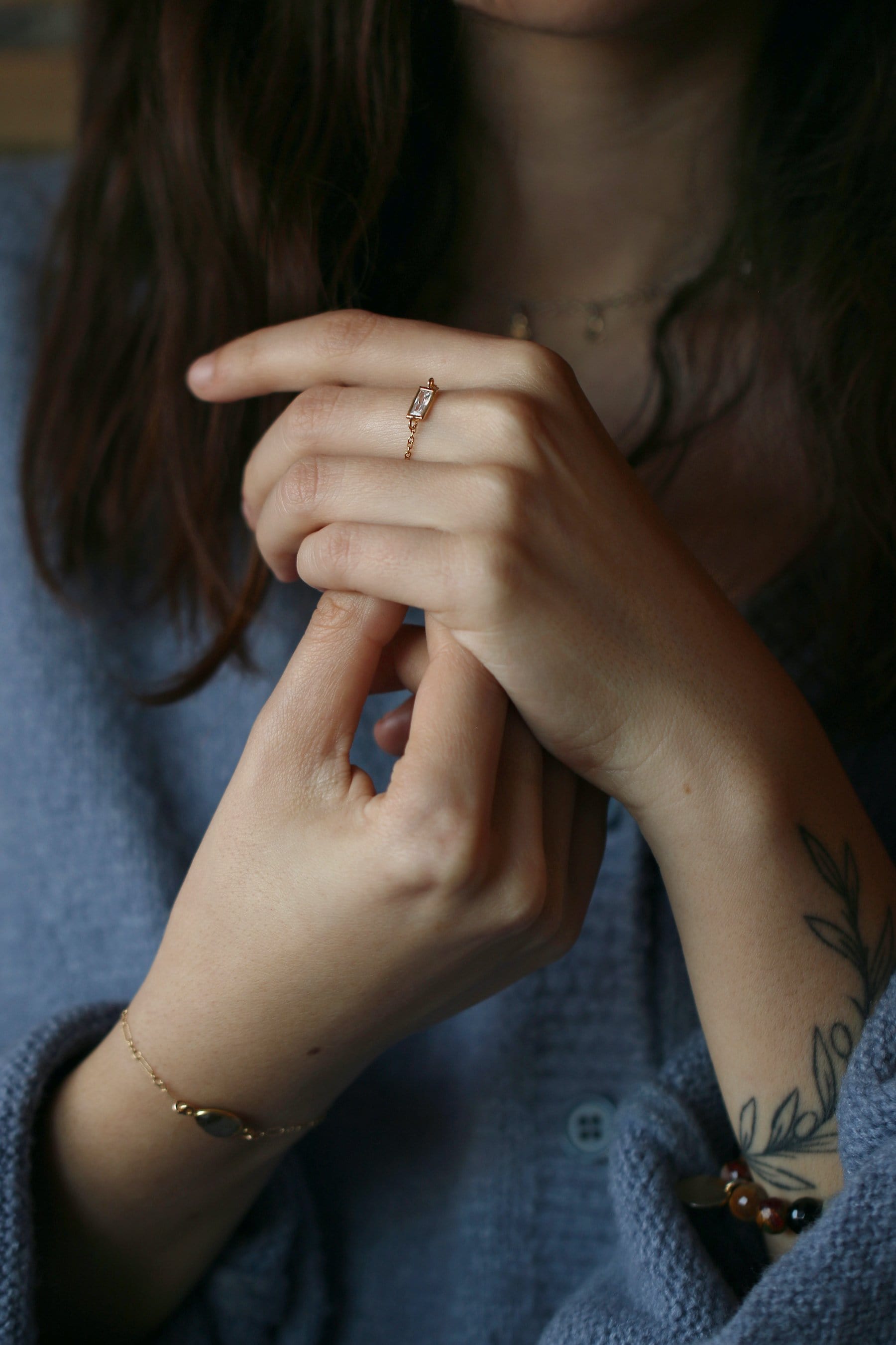 Milestone Ring Dainty Ring MaeMae Jewelry | Baguette Crystal | Chain Ring