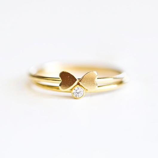 Tiny Heart Bow Stacking Ring Dainty Ring