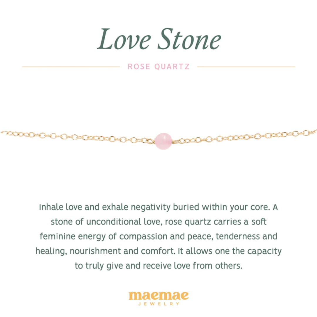 Crystal Love Stone Bracelet. A stone of unconditional love, rose quartz carries a soft feminine energy of compassion and peace, tenderness and healing, nourishment and comfort. It allows one the capacity to truly give and receive love from others. Wear this necklace as a reminder to open the heart to love or stack with our pieces to create an intentional stack