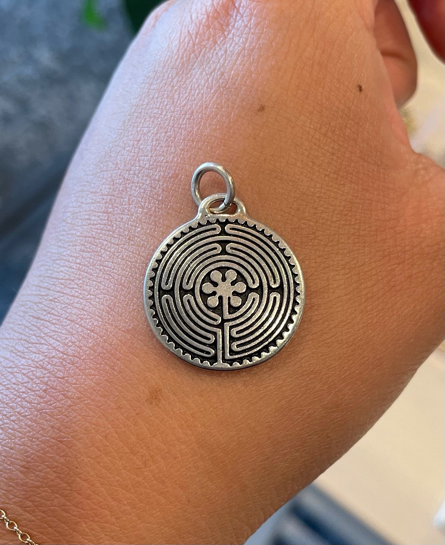 Custom Necklace Bar Charms Dainty Silver Labyrinth