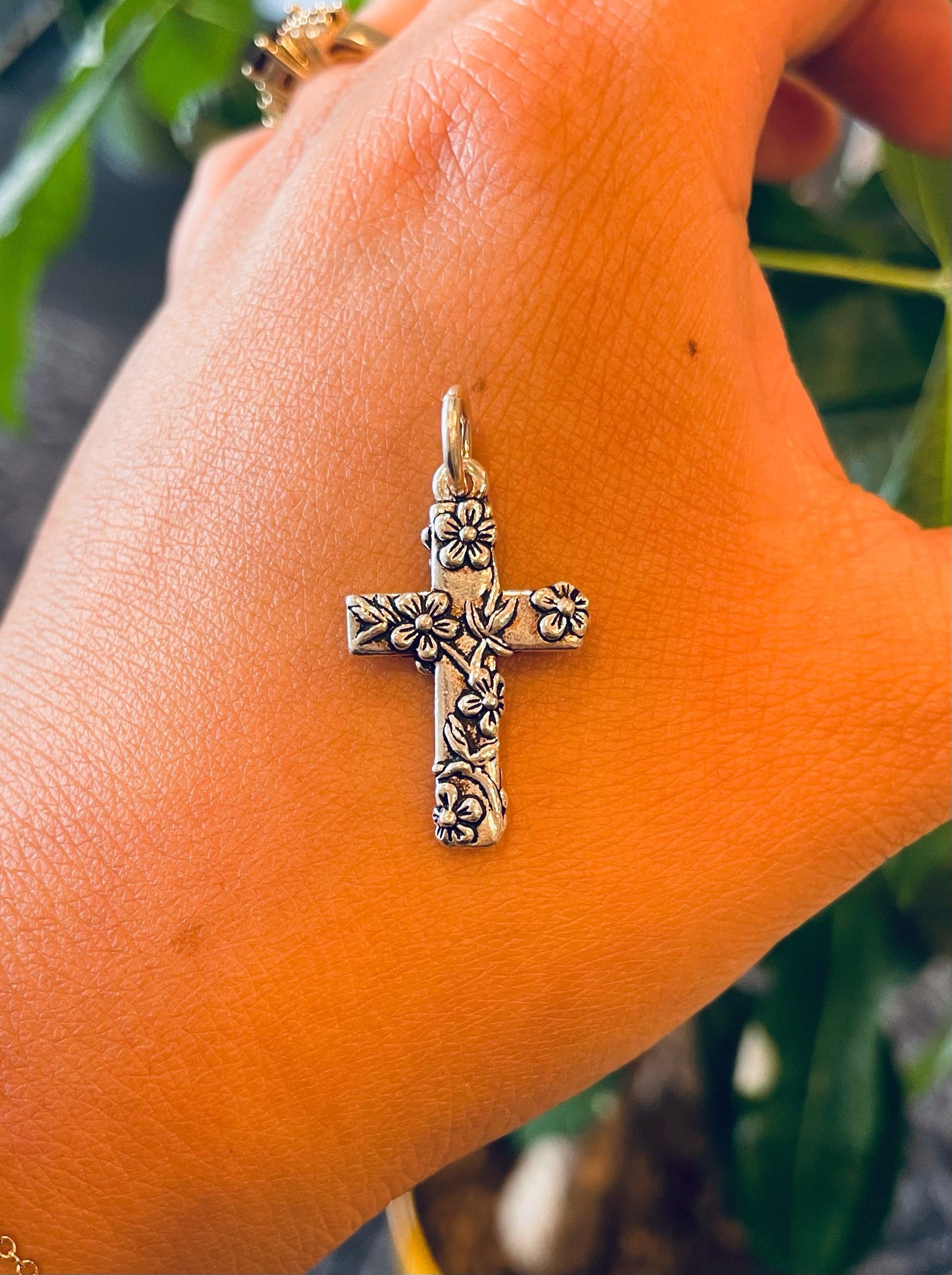 Custom Necklace Bar Charms Dainty Small Floral Cross