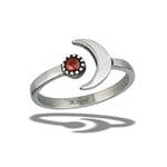 Stainless Steel Adjustable Garnet Crescent Moon Ring Dainty
