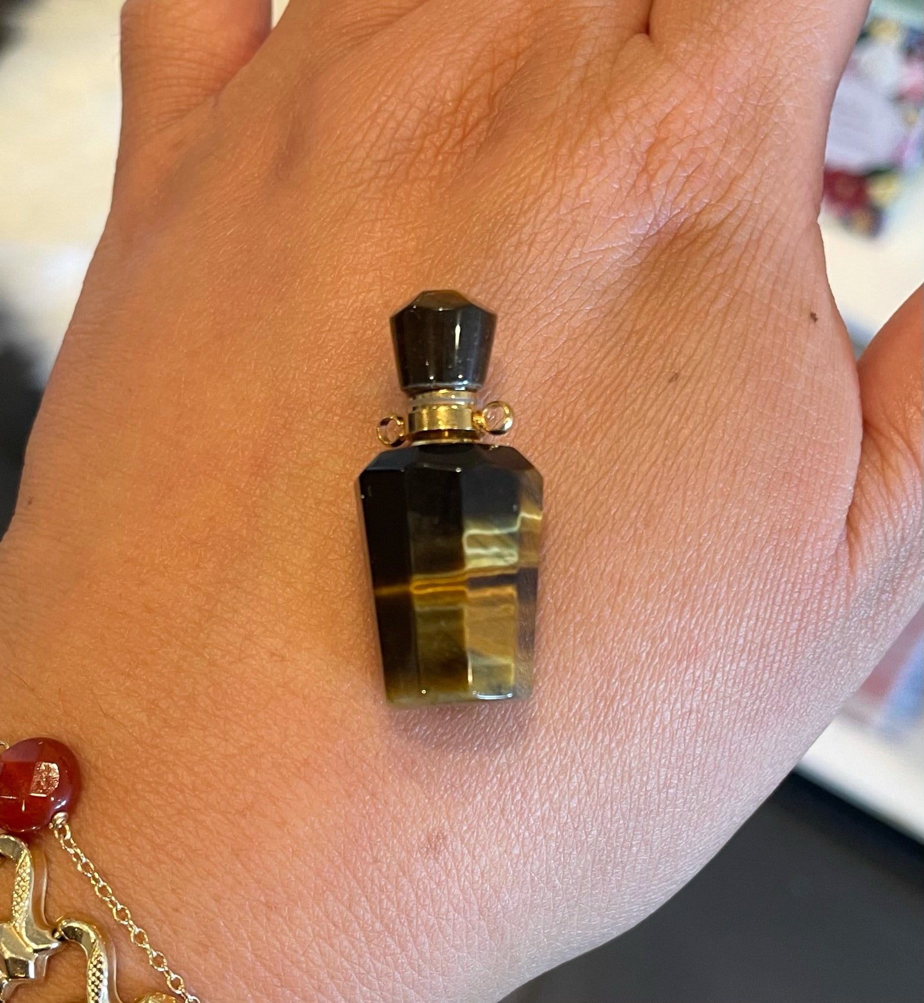 Custom Necklace Bar Charms Dainty Tiger's Eye Oil Bottle Charm