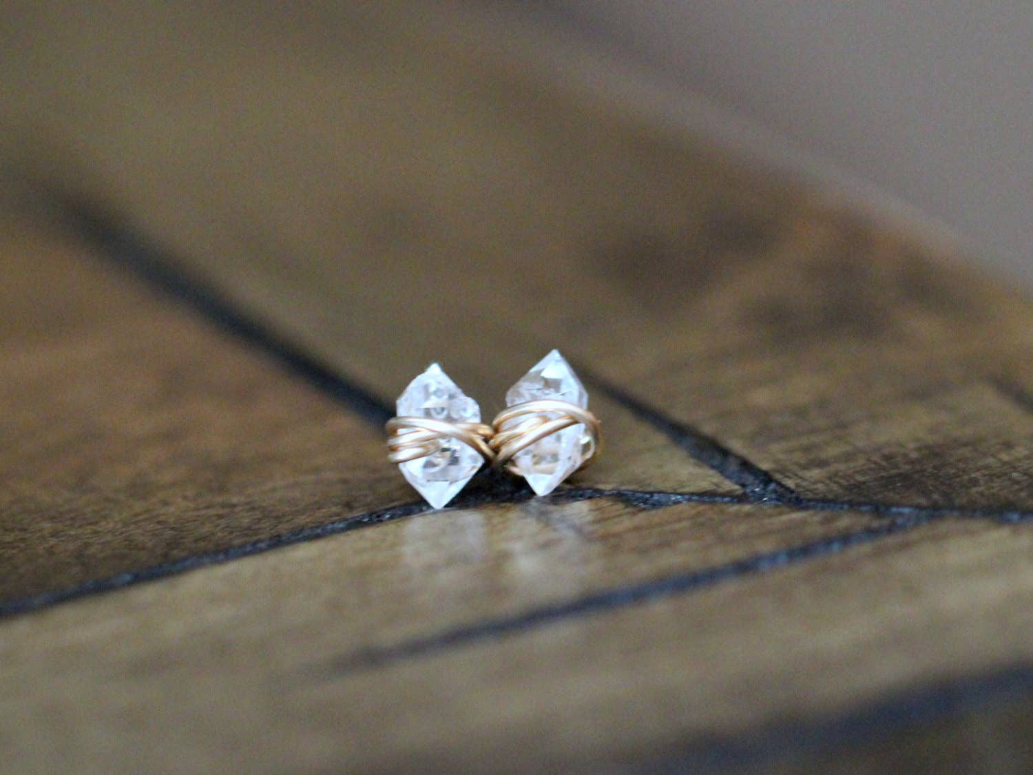 Herkimer Diamond Studs Dainty Earrings 14k Gold Fill