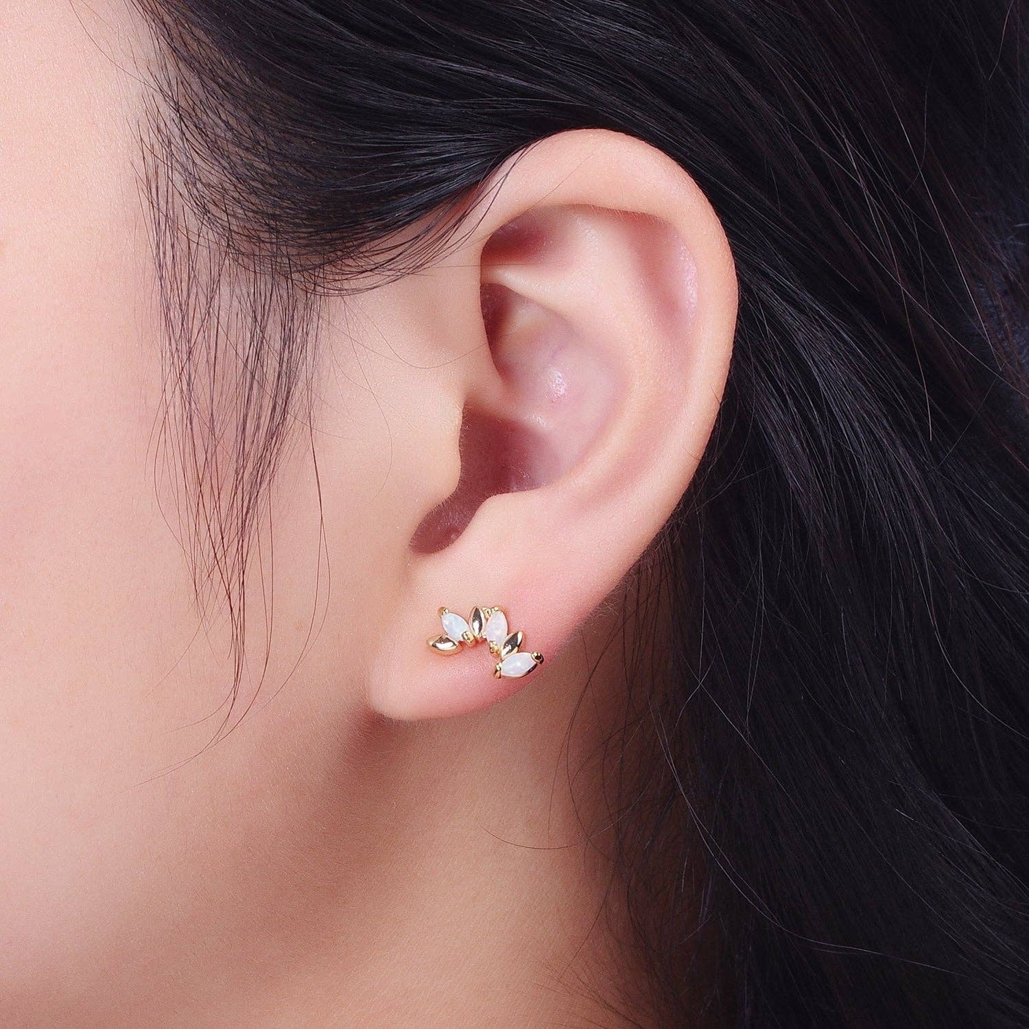 Dainty 14K Gold Filled White Opal Gold Marquise Stud Earrings | Y107