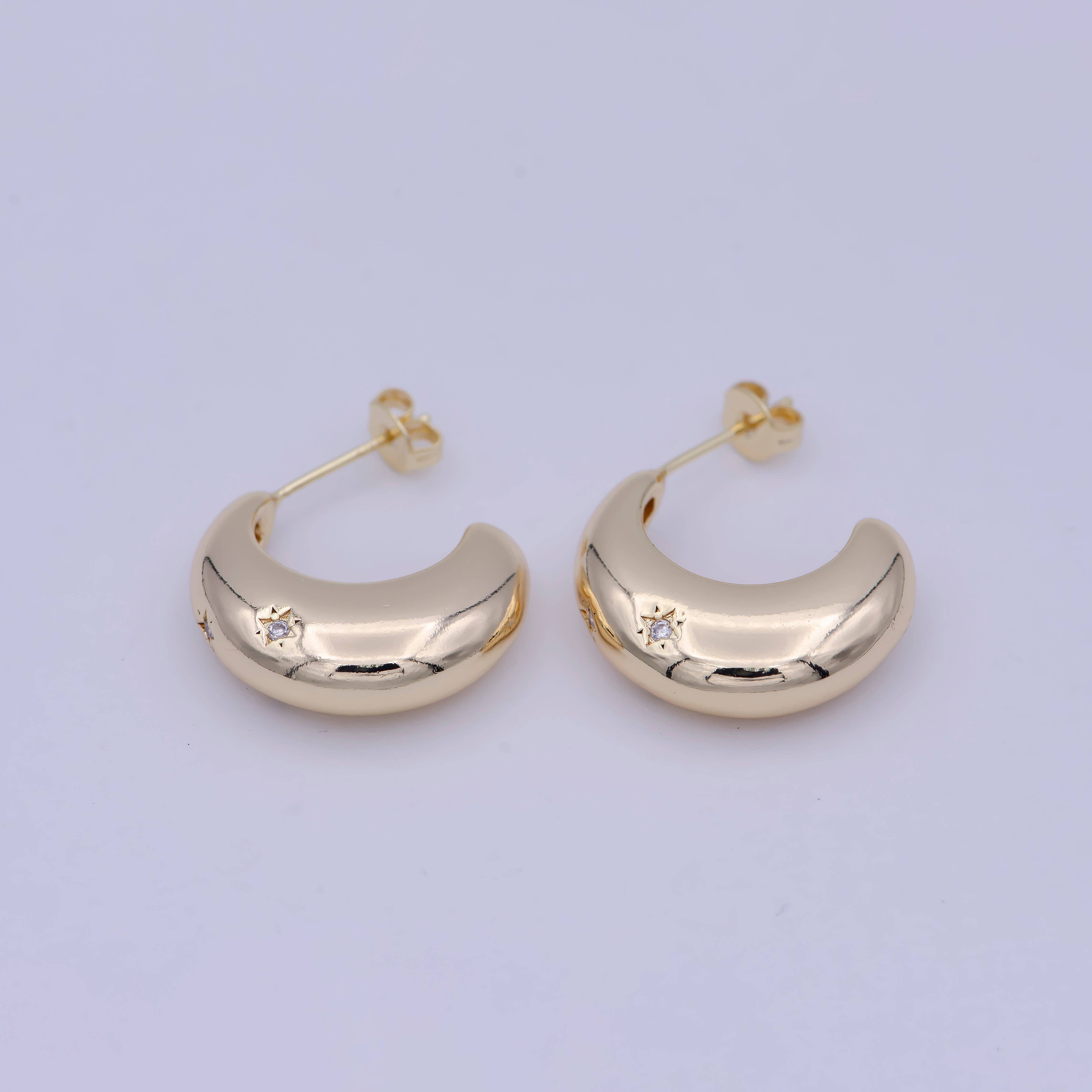 18K Gold Filled Crescent Moon and Star Earrings