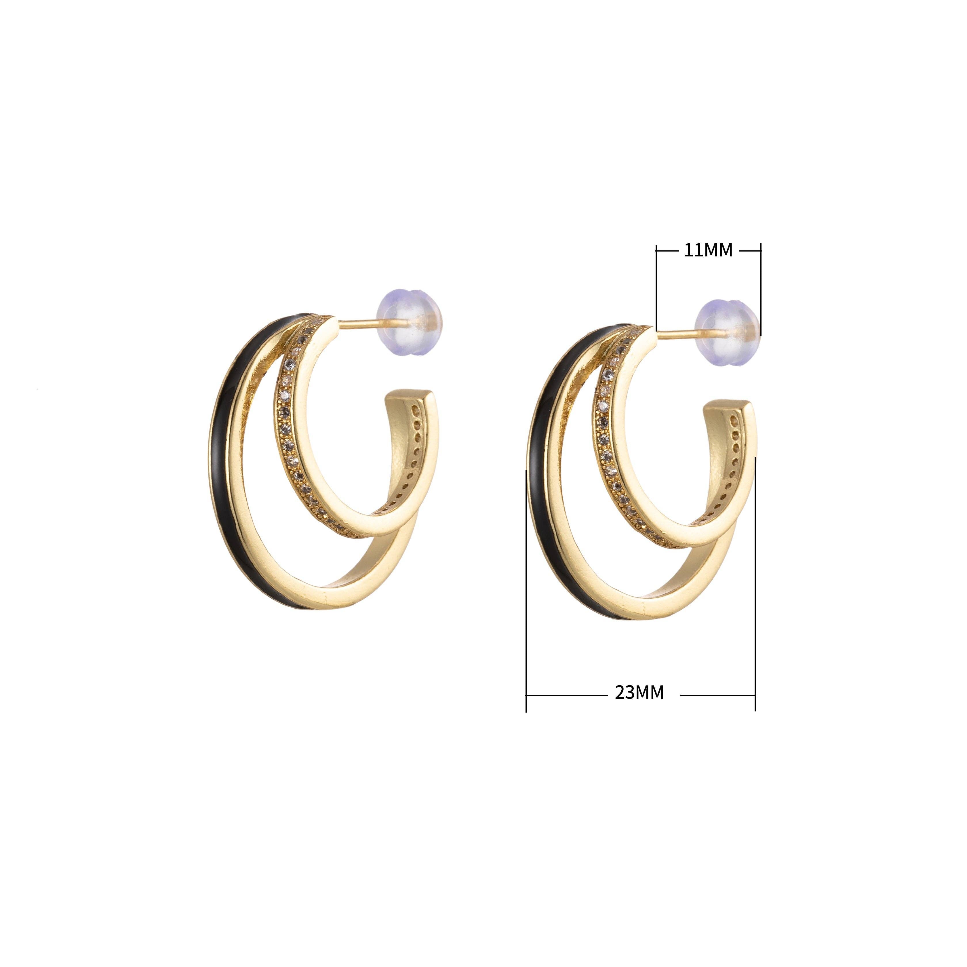 Enamel and CZ Crescent Moon Earrings