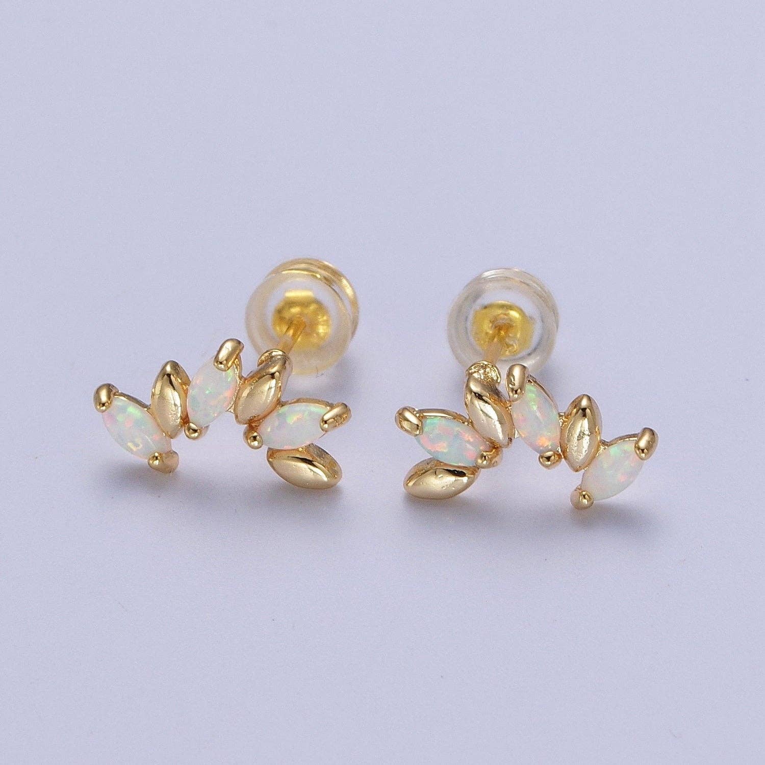 Dainty 14K Gold Filled White Opal Gold Marquise Stud Earrings | Y107