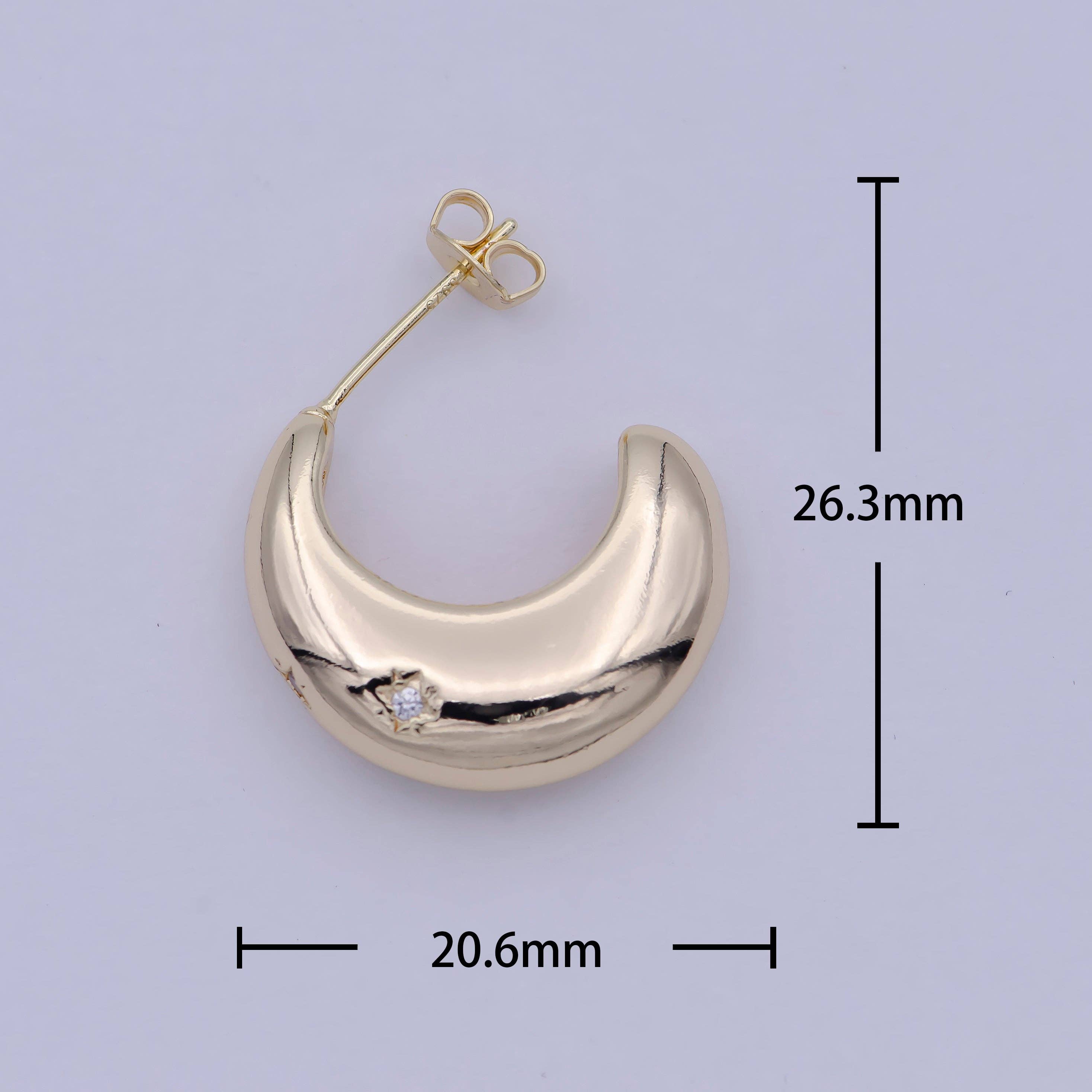 18K Gold Filled Crescent Moon and Star Earrings