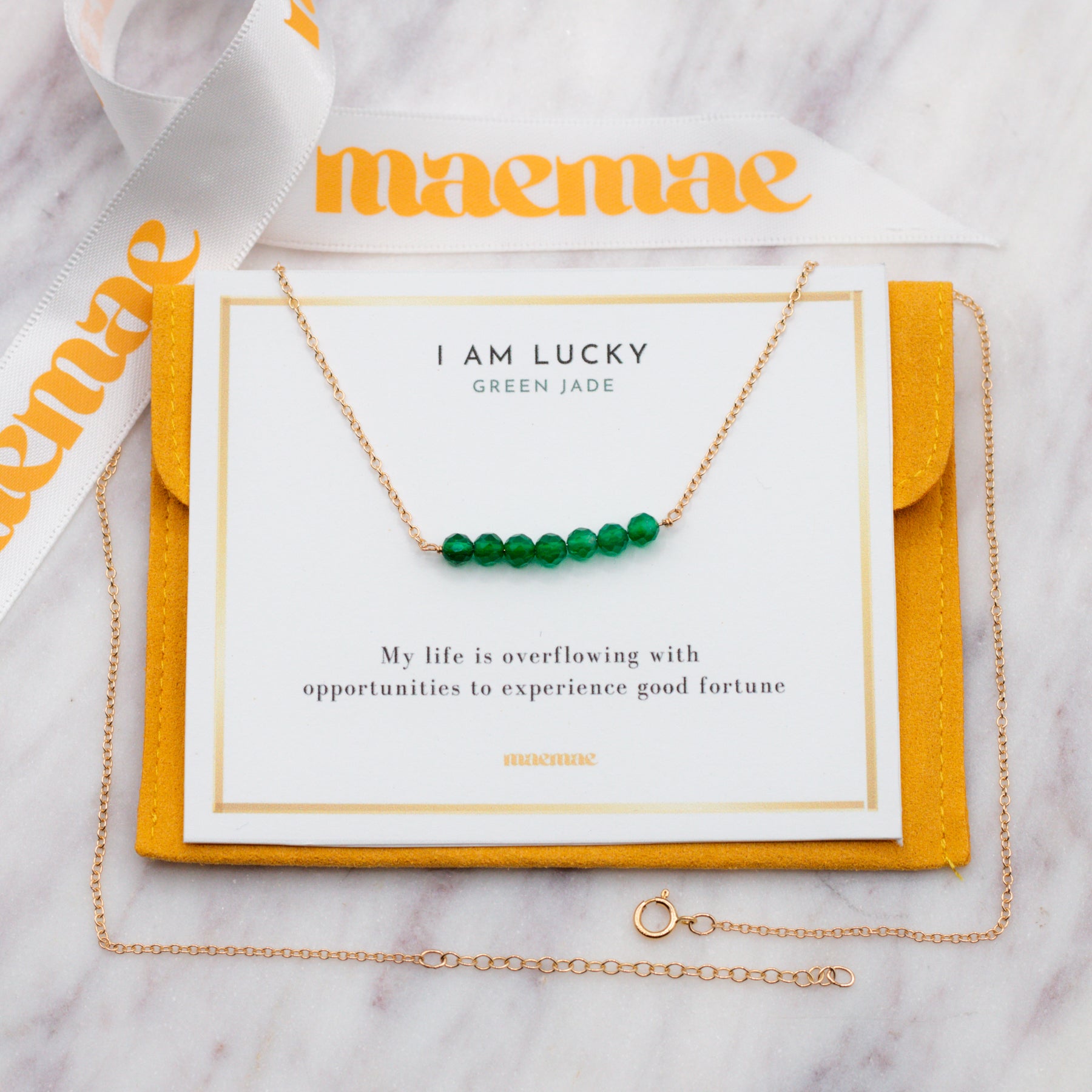 I Am Lucky Necklace - Green Jade - 14k Gold-Filled - MaeMae Jewelry