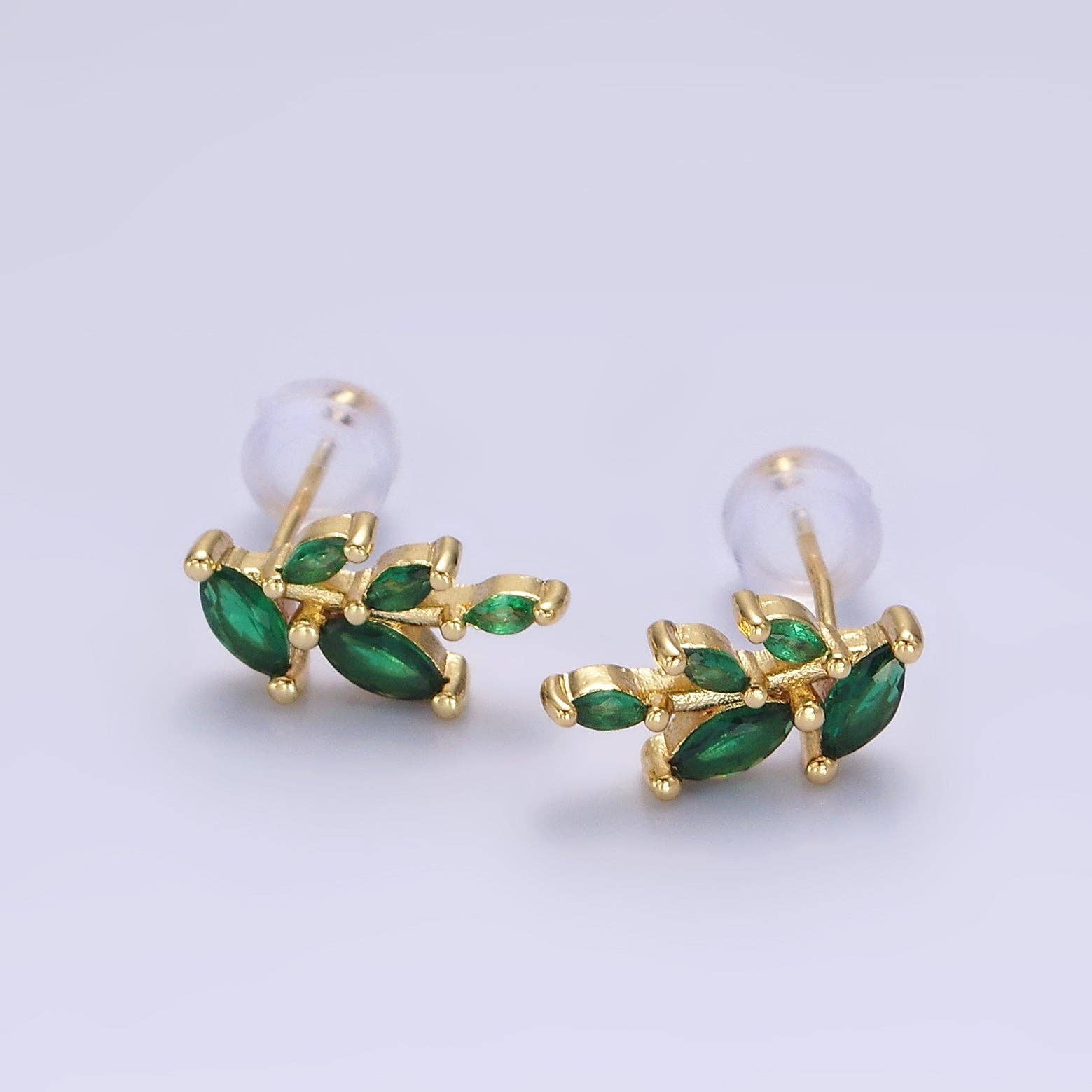 Olive Branch Emerald CZ Stud Earrings