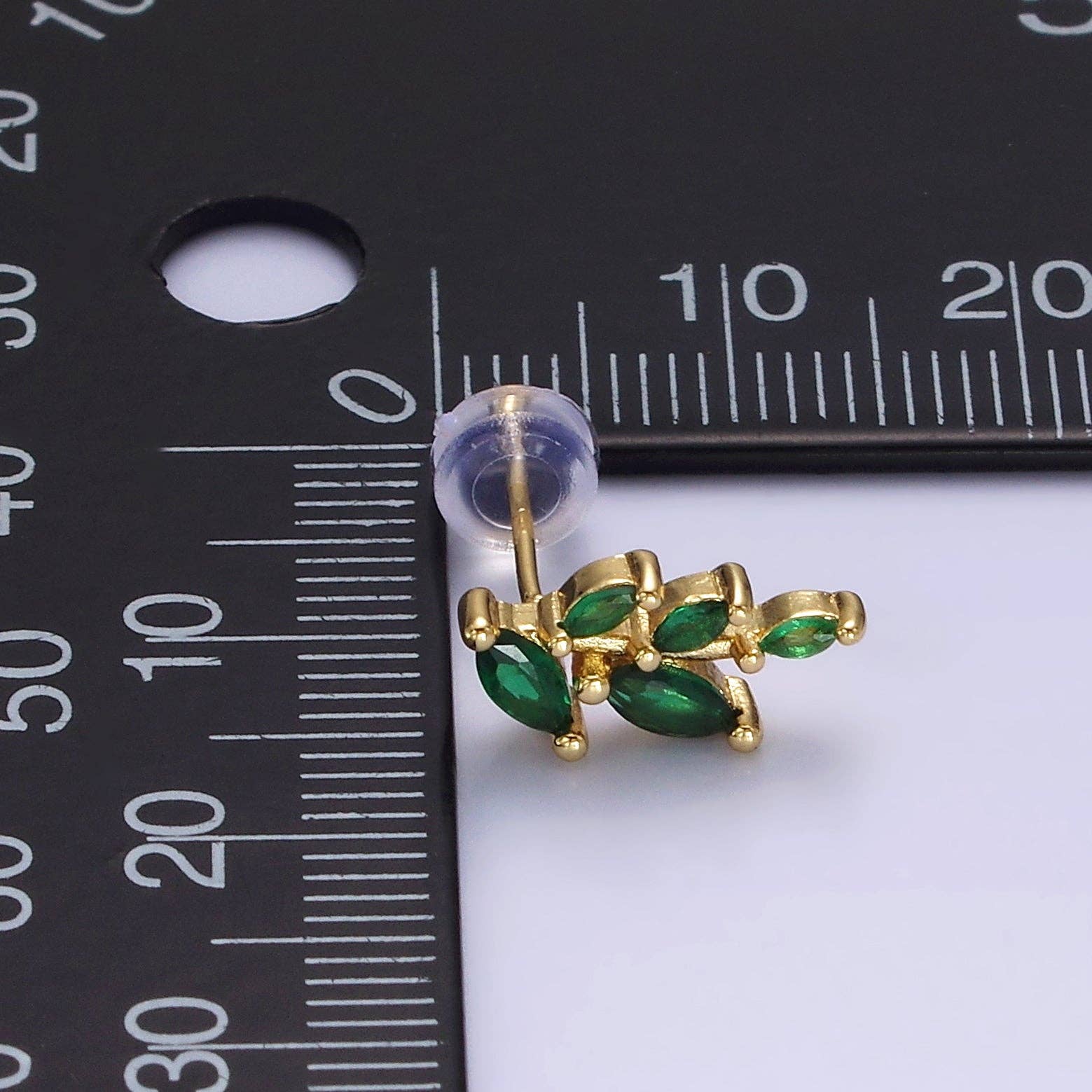 Olive Branch Emerald CZ Stud Earrings Dainty