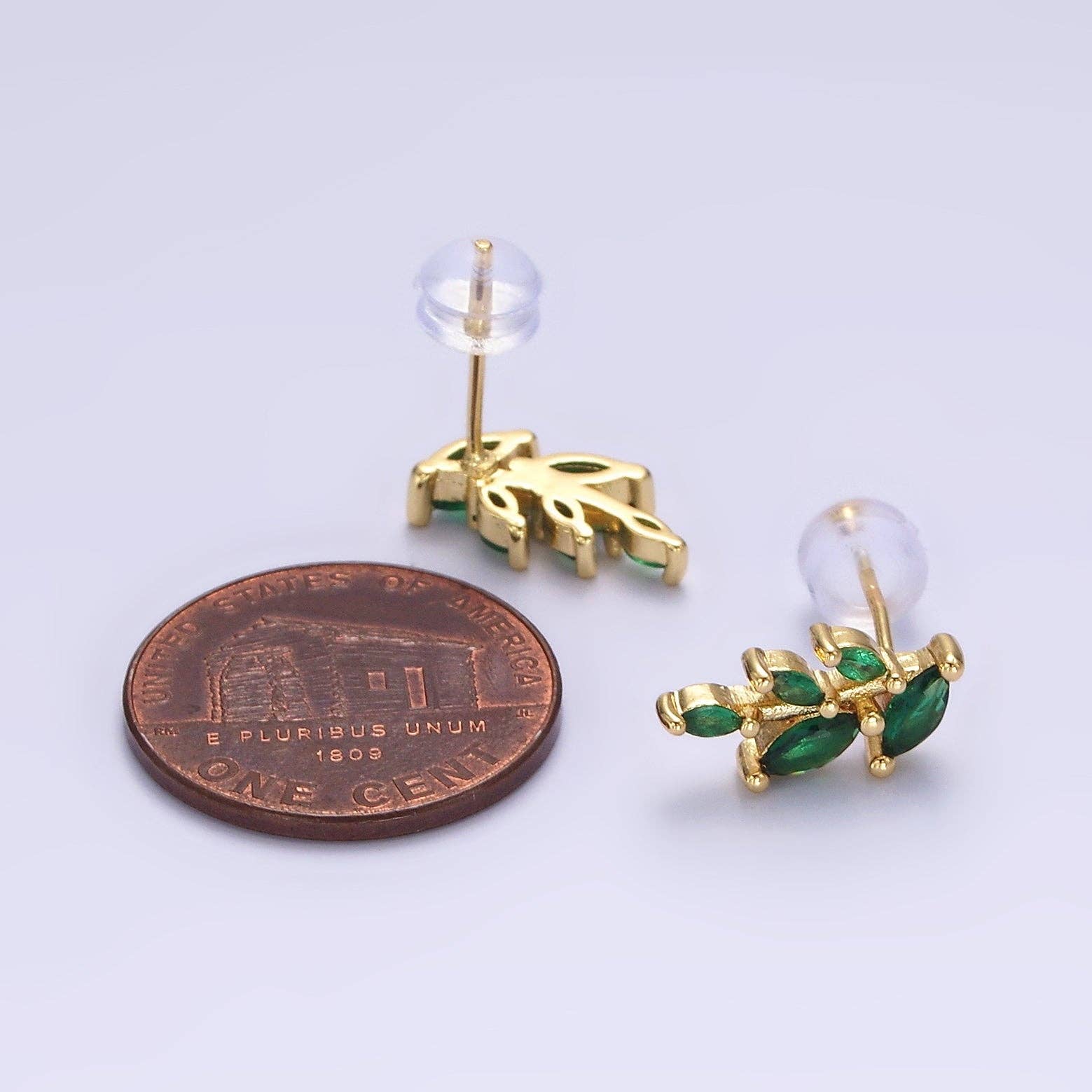 Olive Branch Emerald CZ Stud Earrings Dainty