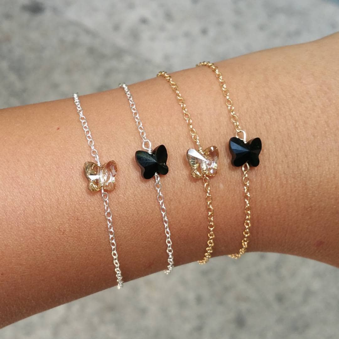 I Miss You Mom Butterfly Crystal Bracelet Dainty Bracelet Black Crystal / sterling silver / S/M MaeMae Jewelry | Butterfly Crystal | Dainty Bracelet | I Miss You Mom