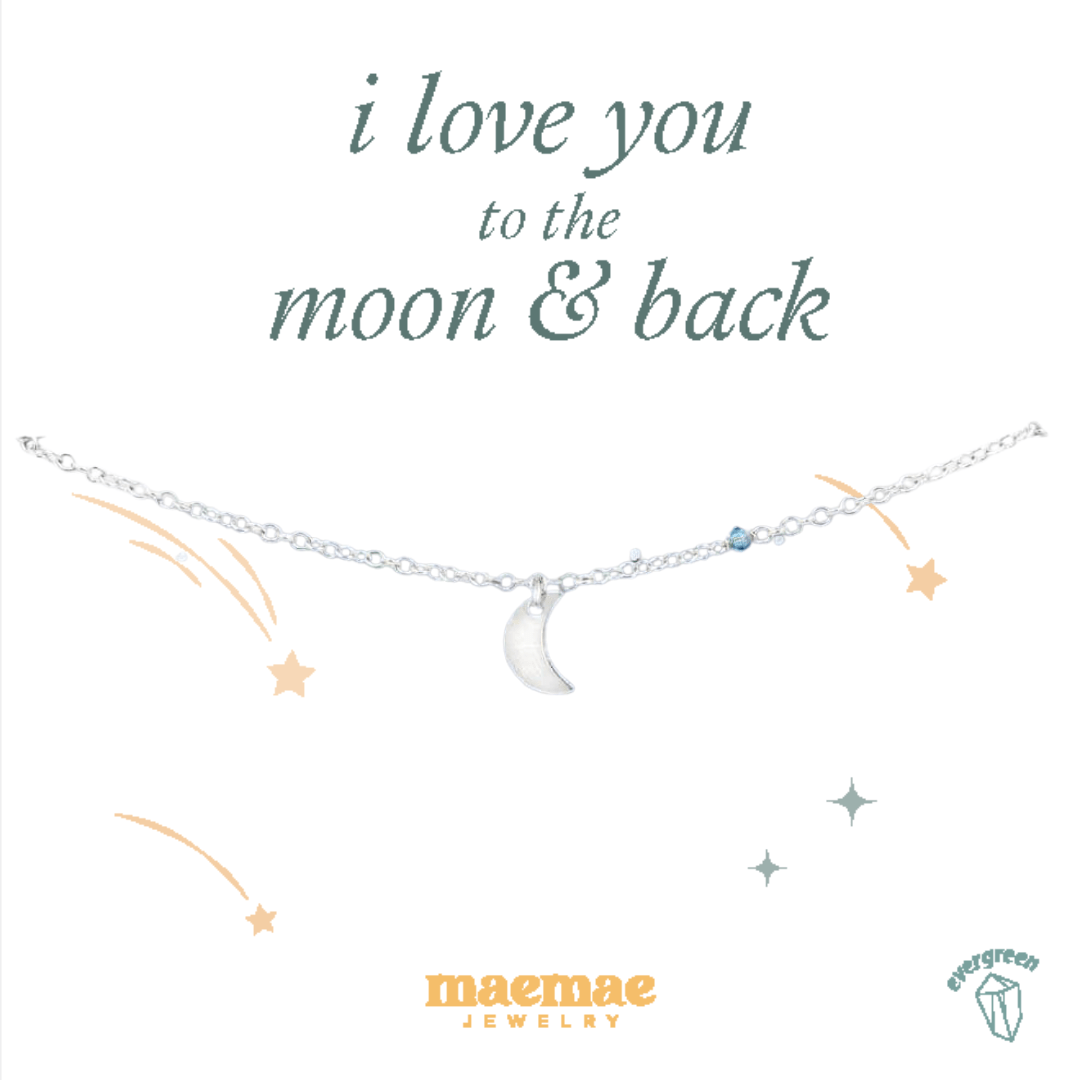 I Love You To The Moon And Back Bracelet, Silver Dainty Bracelet MaeMae Jewelry | I Love You To The Moon And Back | Crescent Moon Bracelet