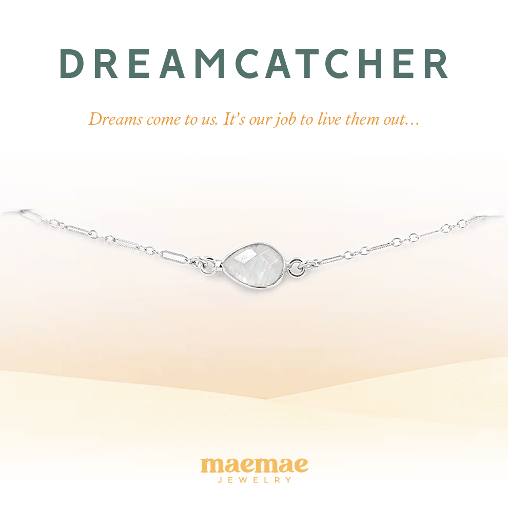 Dreamcatcher Moonstone Bracelet, Silver Dainty Bracelet Sterling Silver / S/M MaeMae Jewelry | Rainbow Moonstone | Dreamcatcher Bracelet | Gold or Silver