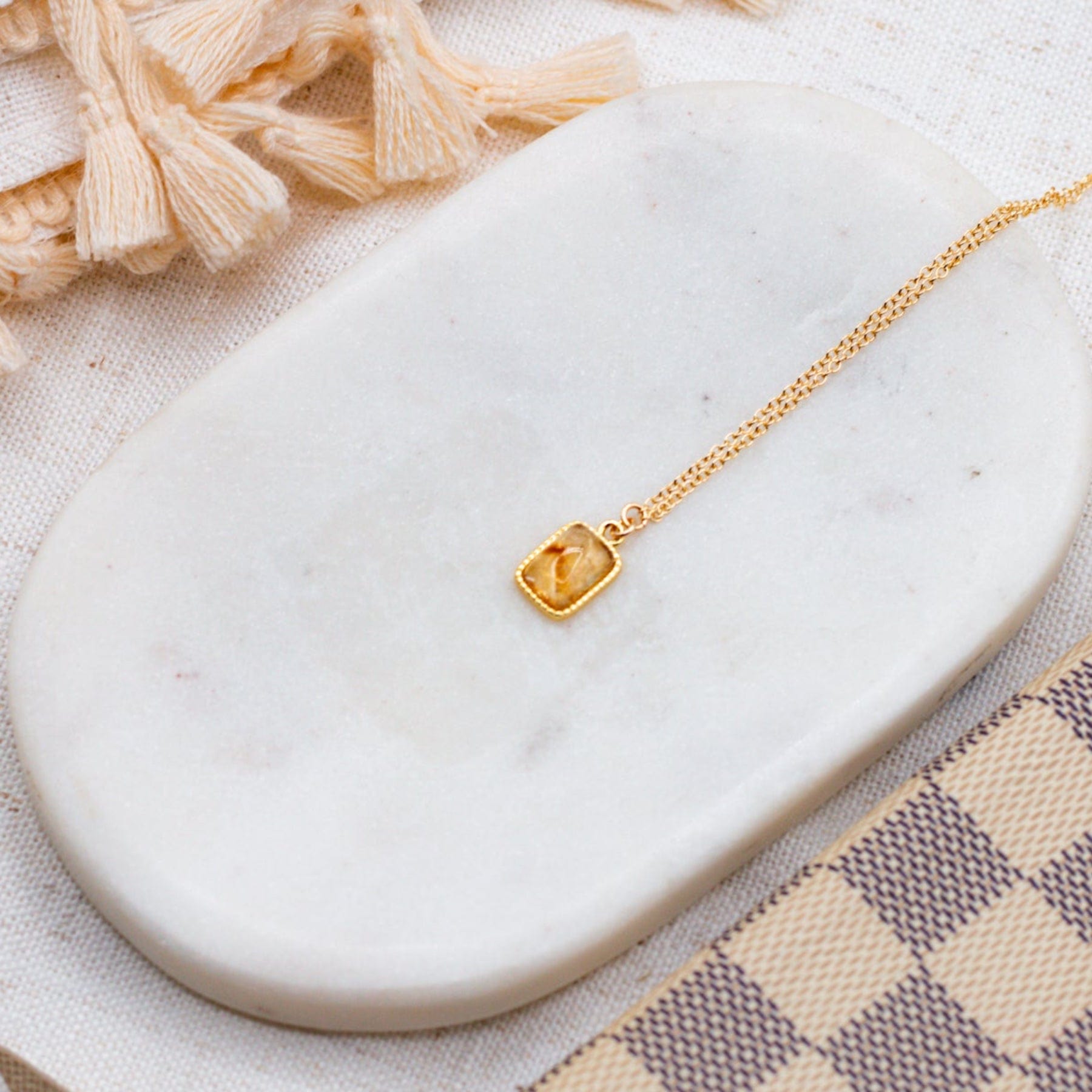 Citrine Abundance Stone Necklace Dainty Citrine Abundance Stone Necklace