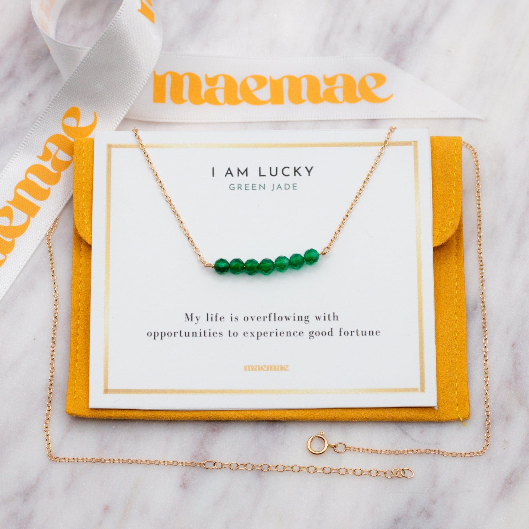 I Am Lucky - Green Jade Necklace Dainty I Am Lucky Necklace - Green Jade - 14k Gold-Filled - MaeMae Jewelry