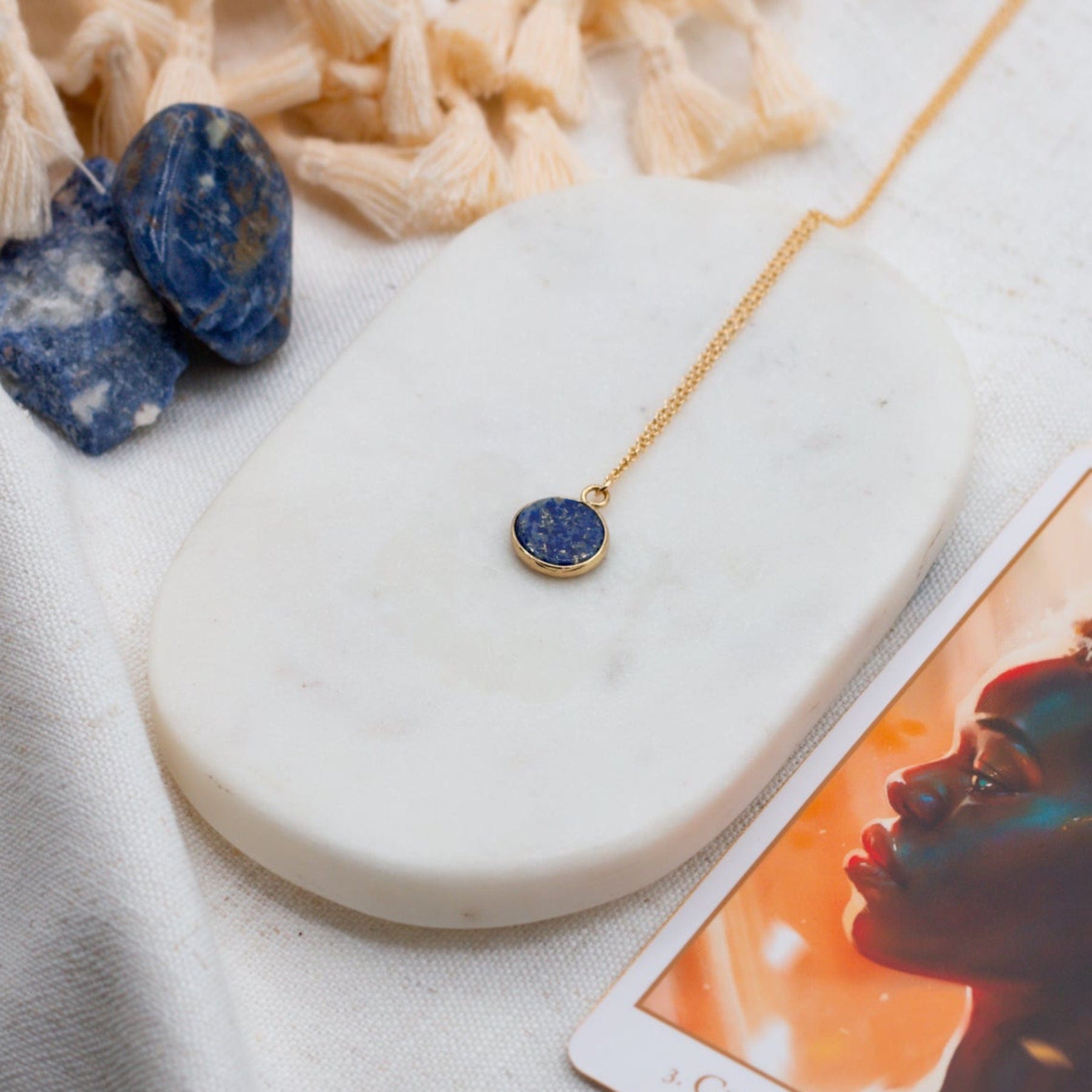 Lapis Lazuli Focus Stone Necklace Dainty Lapis Lazuli Focus Stone Necklace