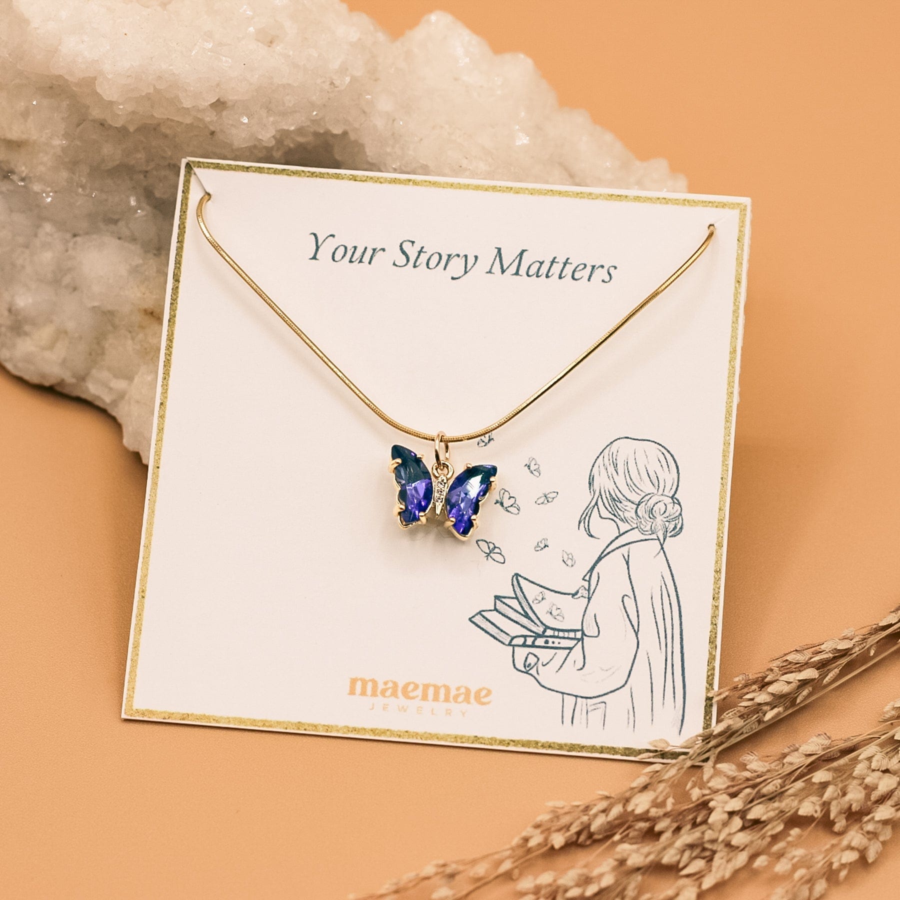 Your Story Matters Butterfly Crystal Necklace Dainty Necklace