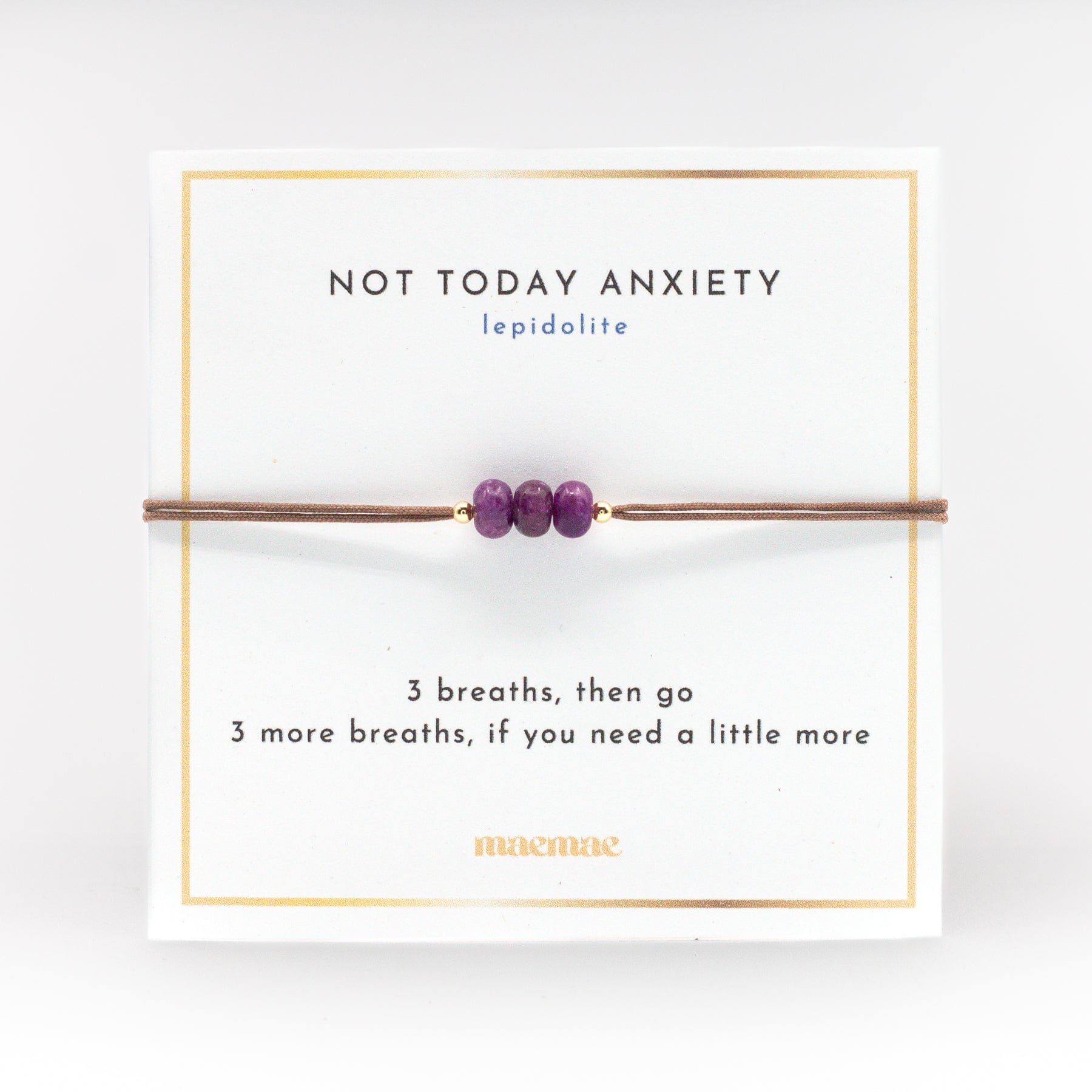 Not Today Anxiety Lepidolite String Bracelet - 3 Rondelle shaped purple lepidolite stones 