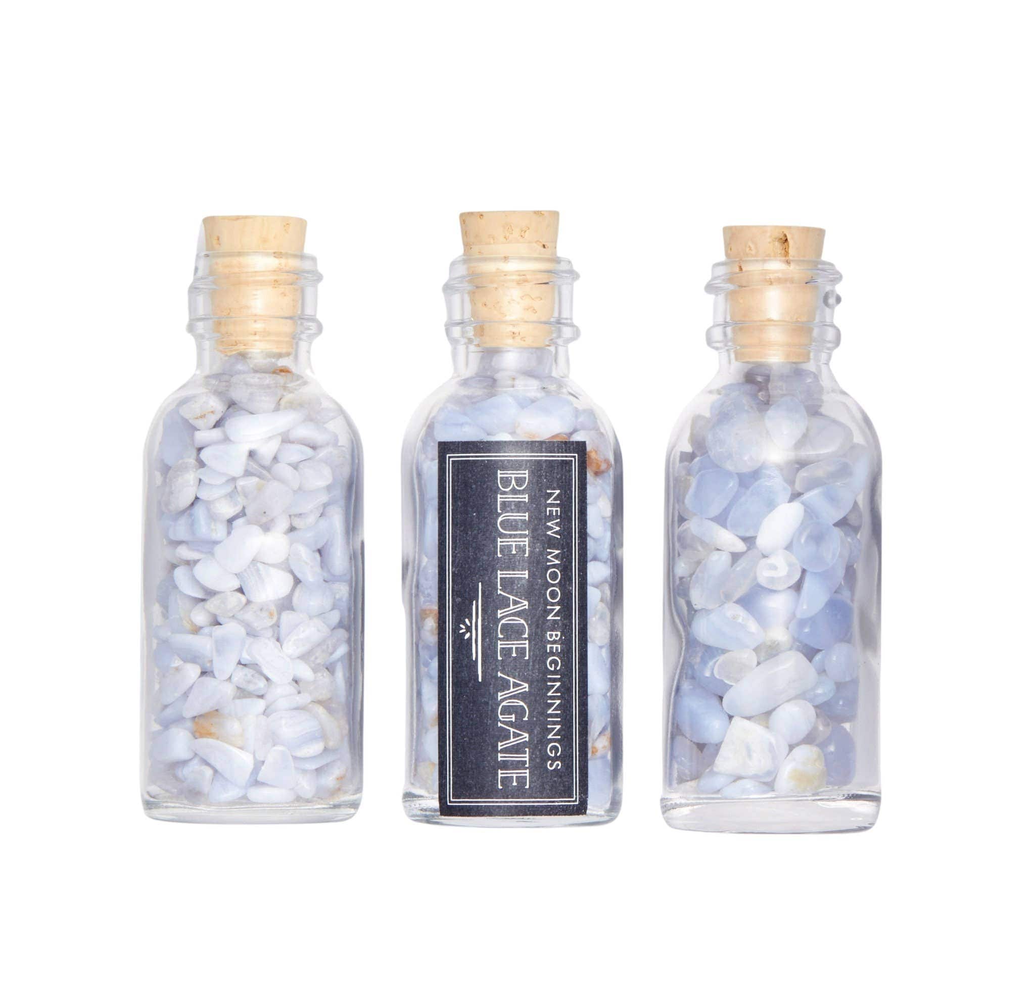 Gemstone Crystal Bottle - Gemstone Bottle - Crystal Chips Dainty Blue Lace Agate Chips