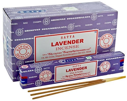 English Lavender Satya Incense Sticks 1 Dozen 15 Gram Packs Dainty
