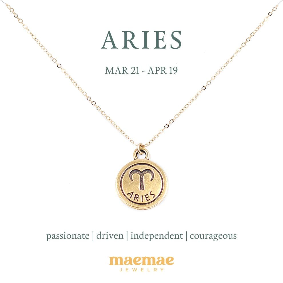 Zodiac Double-Sided Charm Necklace Dainty Necklace Aries / 14k Gold Filled / 18" MaeMae Jewelry | Zodiac Necklaces | MaeMae Jewelry astrology collection