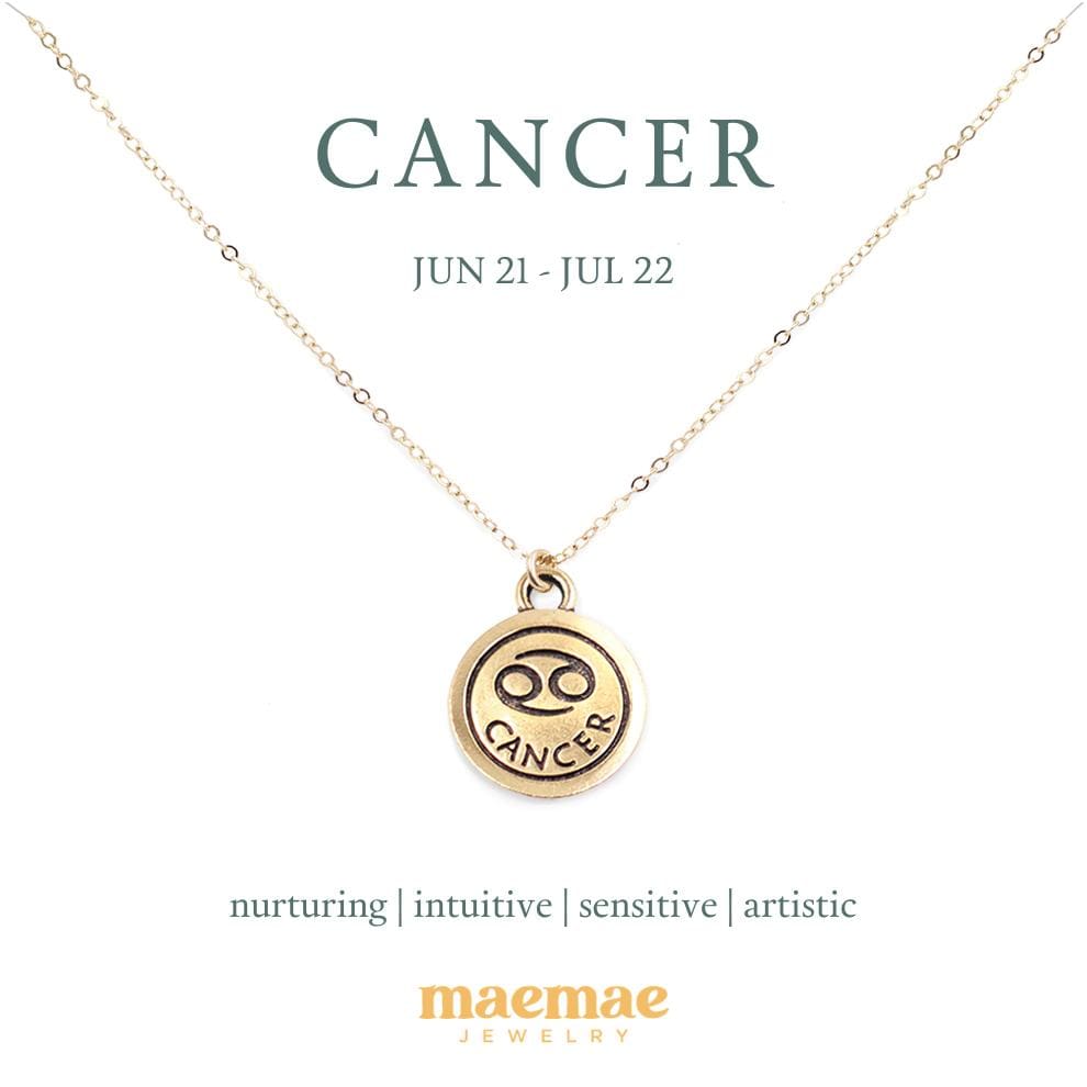 Zodiac Double-Sided Charm Necklace Dainty Necklace Cancer / 14k Gold Filled / 18" MaeMae Jewelry | Zodiac Necklaces | MaeMae Jewelry astrology collection