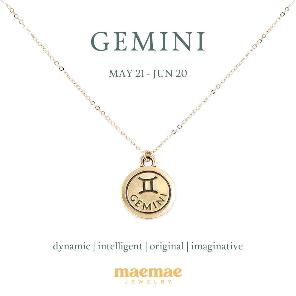 Zodiac Double-Sided Charm Necklace Dainty Necklace Gemini / 14k Gold Filled / 18" MaeMae Jewelry | Zodiac Necklaces | MaeMae Jewelry astrology collection