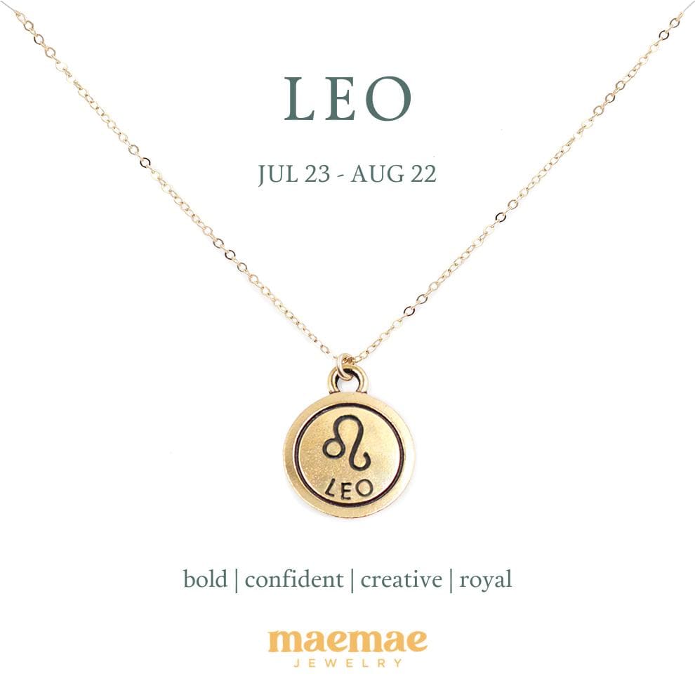 Zodiac Double-Sided Charm Necklace Dainty Necklace Leo / 14k Gold Filled / 18" MaeMae Jewelry | Zodiac Necklaces | MaeMae Jewelry astrology collection