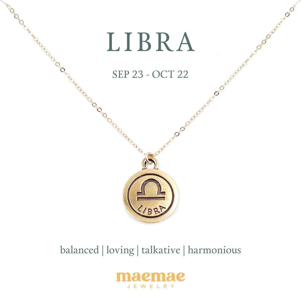 Zodiac Double-Sided Charm Necklace Dainty Necklace Libra / 14k Gold Filled / 18" MaeMae Jewelry | Zodiac Necklaces | MaeMae Jewelry astrology collection