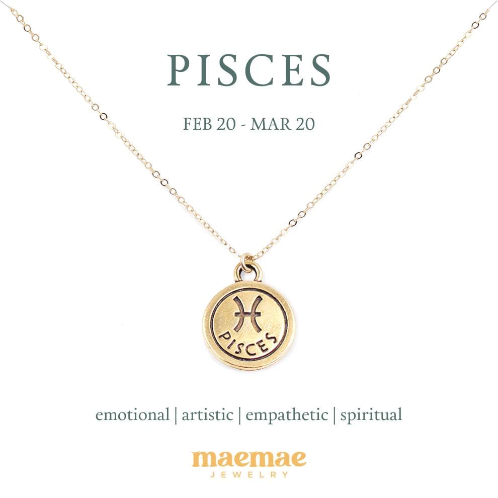 Zodiac Double-Sided Charm Necklace Dainty Necklace Pisces / 14k Gold Filled / 18" MaeMae Jewelry | Zodiac Necklaces | MaeMae Jewelry astrology collection