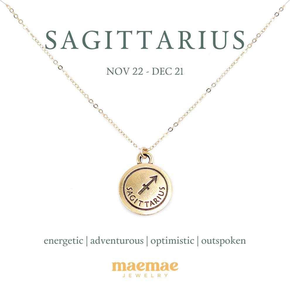 Zodiac Double-Sided Charm Necklace Dainty Necklace Sagittarius / 14k Gold Filled / 18" MaeMae Jewelry | Zodiac Necklaces | MaeMae Jewelry astrology collection