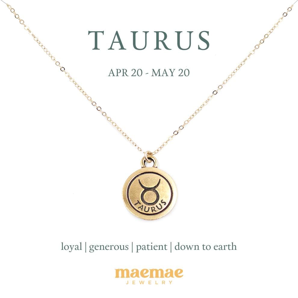 Zodiac Double-Sided Charm Necklace Dainty Necklace Taurus / 14k Gold Filled / 18" MaeMae Jewelry | Zodiac Necklaces | MaeMae Jewelry astrology collection