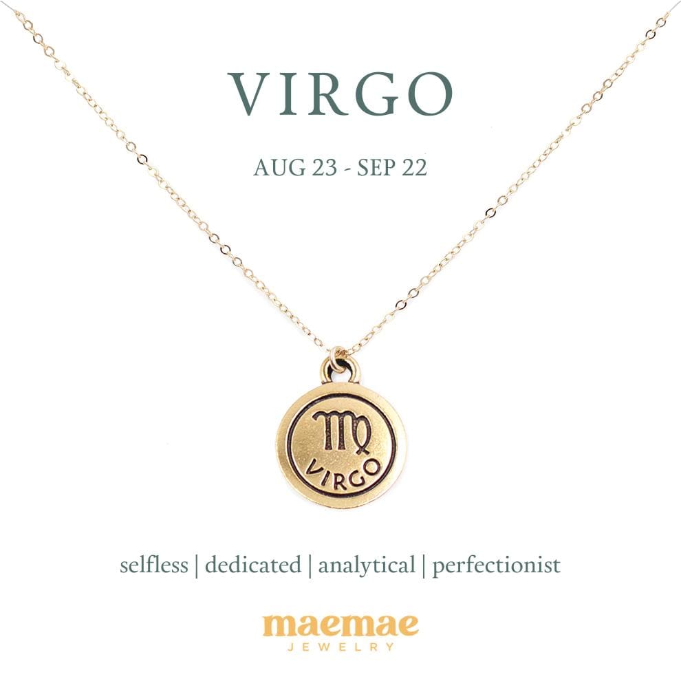 Zodiac Double-Sided Charm Necklace Dainty Necklace Virgo / 14k Gold Filled / 18" MaeMae Jewelry | Zodiac Necklaces | MaeMae Jewelry astrology collection