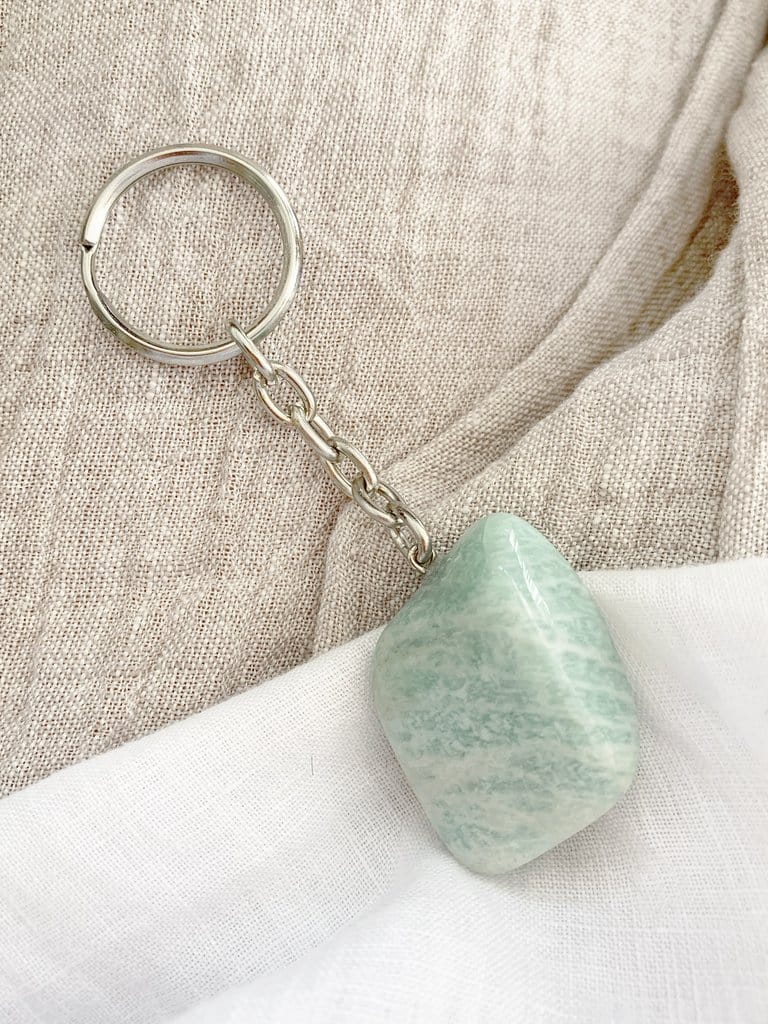 Polished Stone Crystal Keychain Dainty Accessories Amazonite Natural Stone | Tumbled Stone | Worry Stone Crystal Keychains