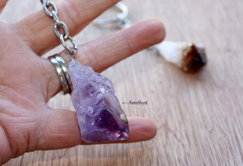 Raw Stone Crystal Keychain Dainty Accessories Amethyst Genuine Crystal Point Keychains | Natural Stone | Rough Crystals