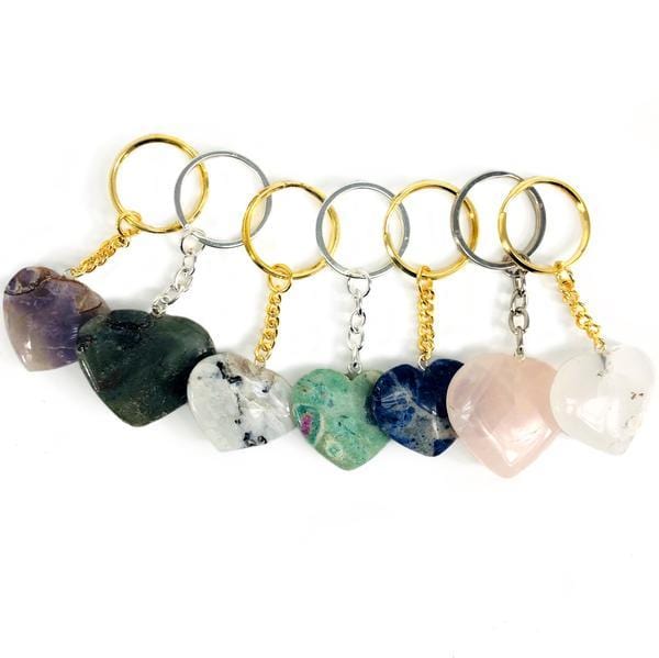 Crystal Heart Keychains Dainty Accessories Natural Stone | Heart-Shaped | Worry Stone Crystal Keychains