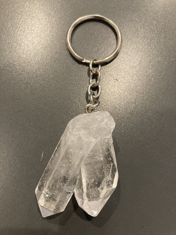 Raw Stone Crystal Keychain Dainty Accessories Grade A Clear Crystal Twin Points Genuine Crystal Point Keychains | Natural Stone | Rough Crystals
