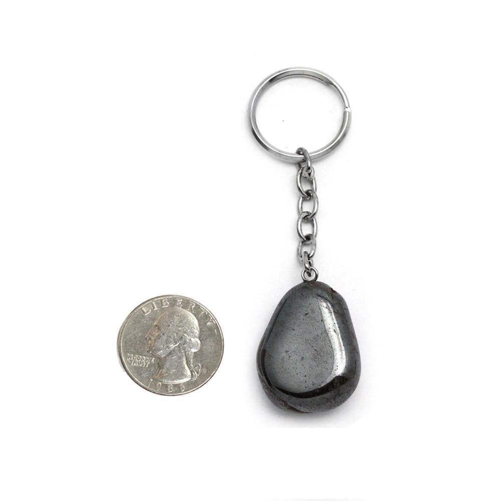 Polished Stone Crystal Keychain Dainty Accessories Hematite Natural Stone | Tumbled Stone | Worry Stone Crystal Keychains