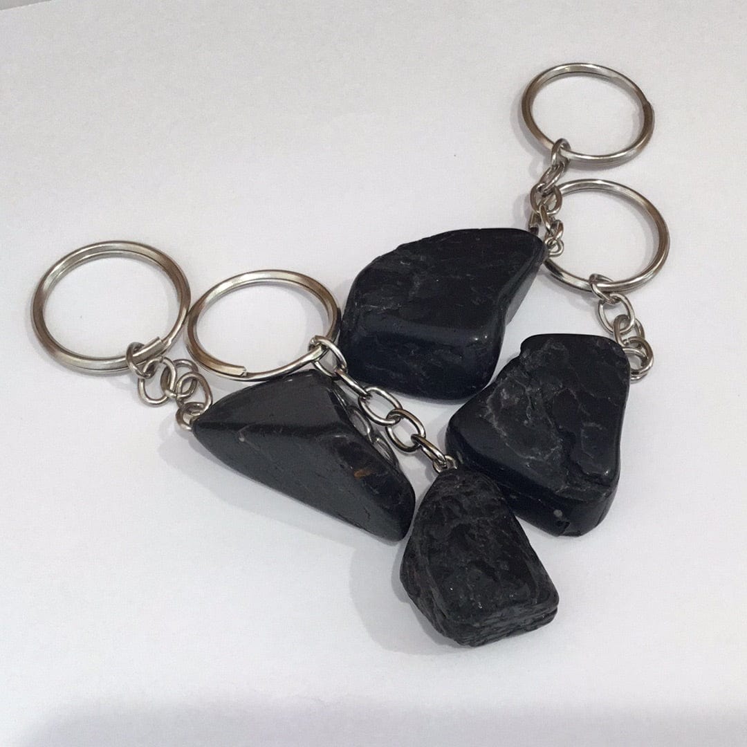 Polished Stone Crystal Keychain Dainty Accessories Polished Tourmaline with Hematite Natural Stone | Tumbled Stone | Worry Stone Crystal Keychains
